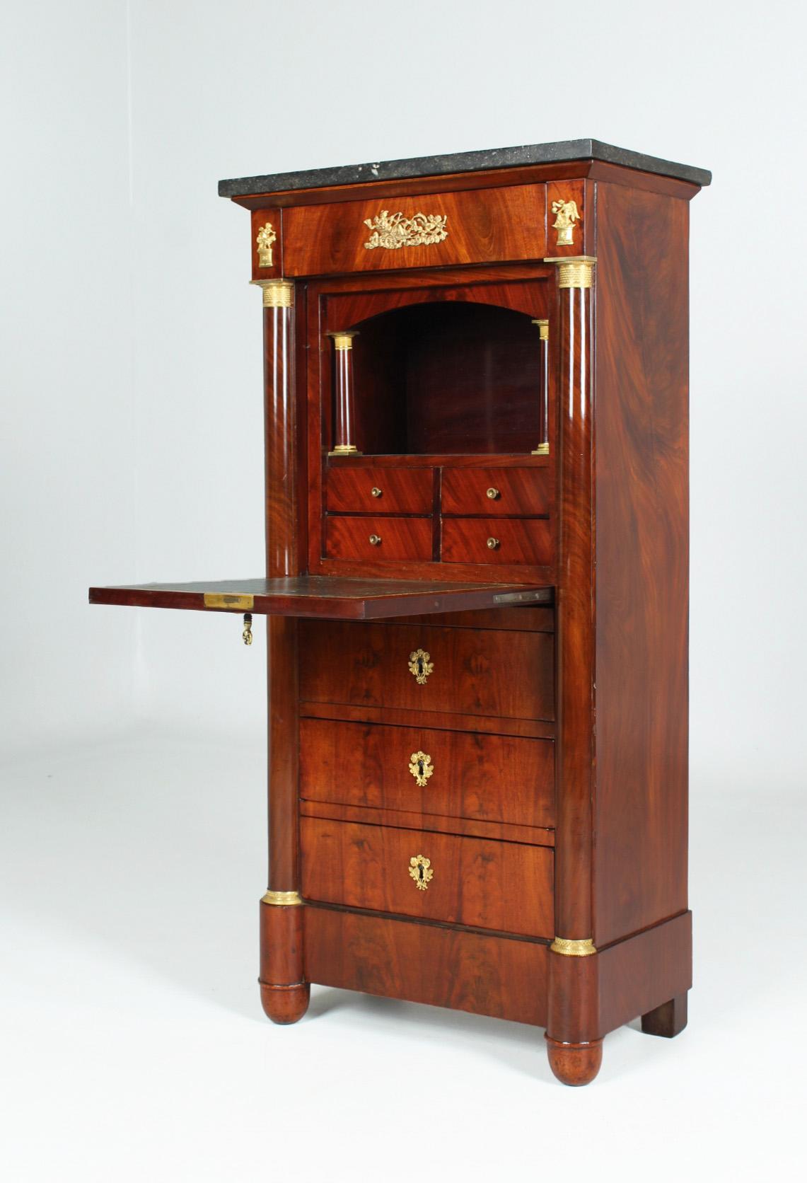 French Very Small Antique Secretaire, Mahogany, Empire, France, circa 1810
