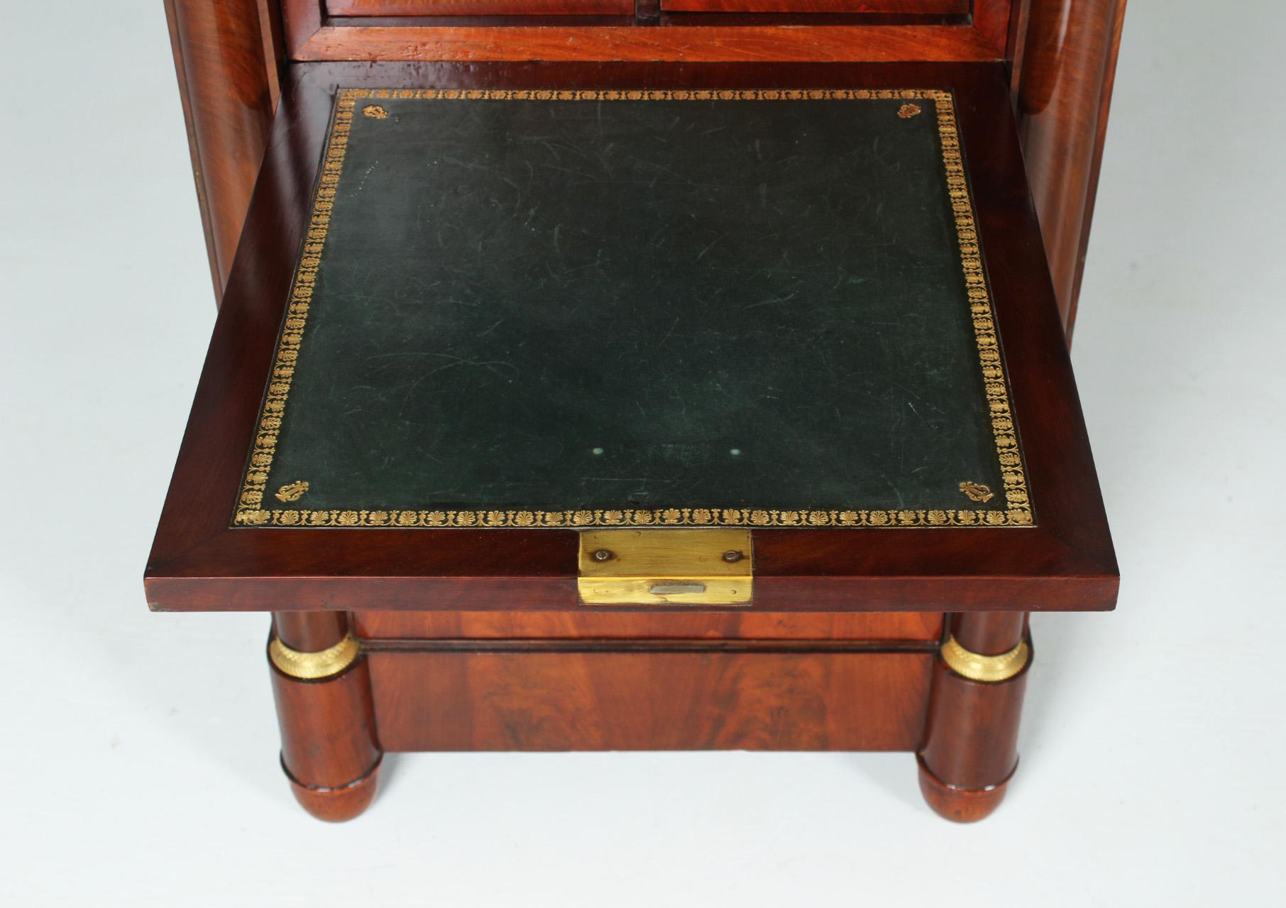 Bronze Very Small Antique Secretaire, Mahogany, Empire, France, circa 1810