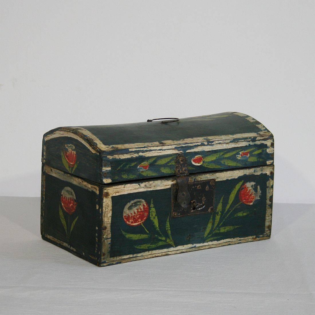 Painted Very Small French 19th Century Folk Art Wedding Box
