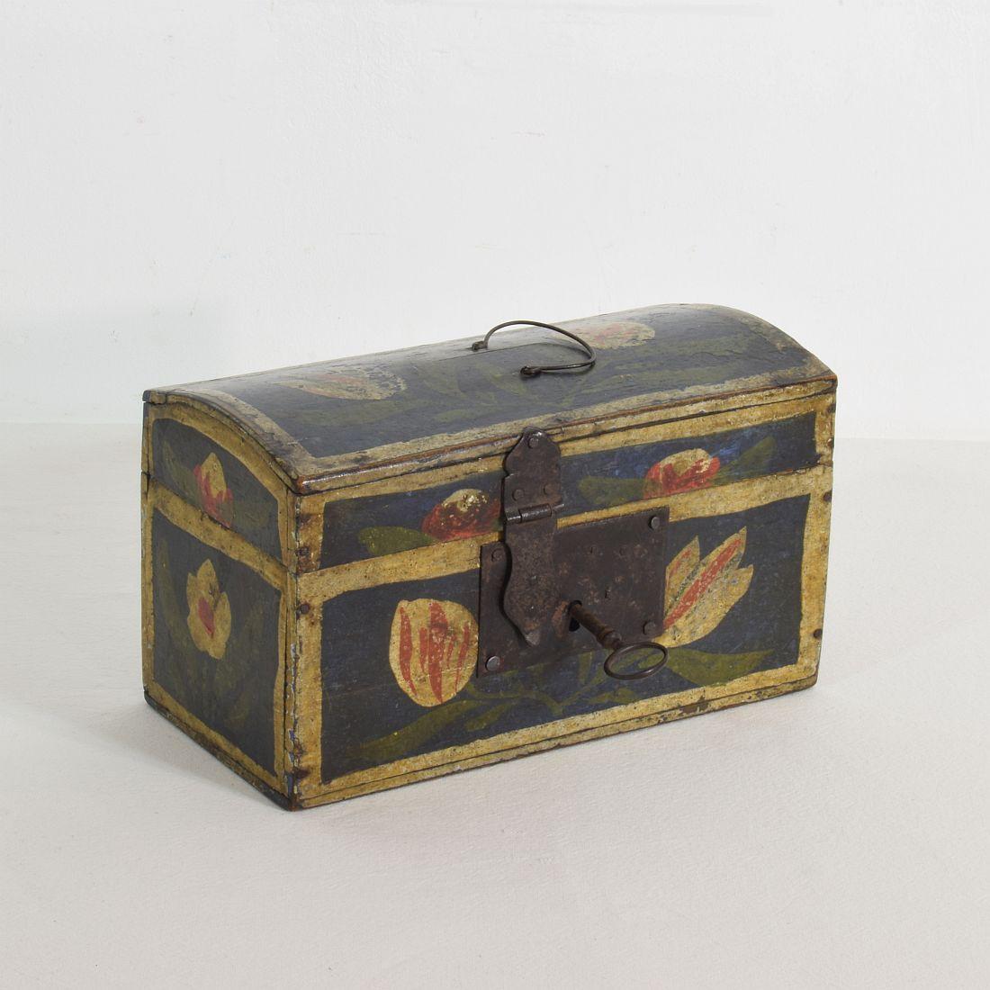 Painted Very Small French 19th Century Folk Art Wedding Box