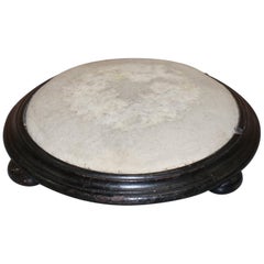 Very Small Georgian circa 1800 Footstool Round Hardwood Frame Original Fabric