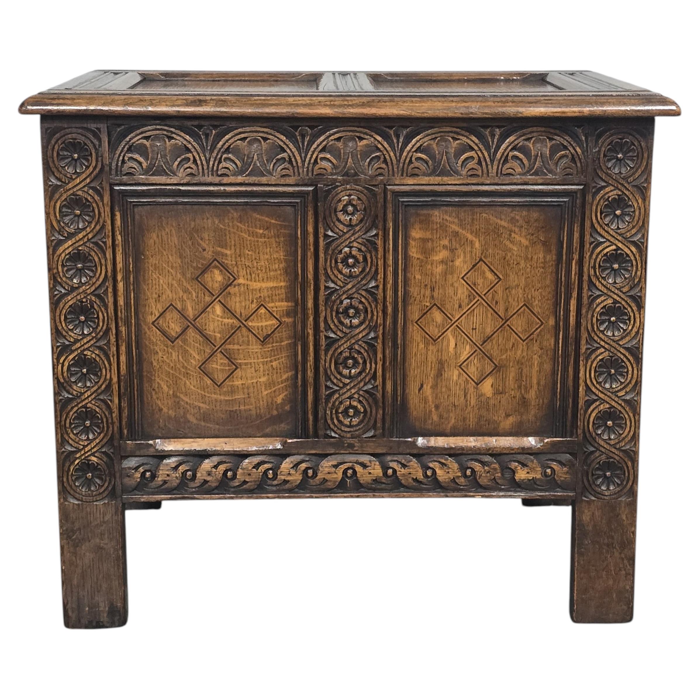 Very Small Oak Inlaid Coffer For Sale