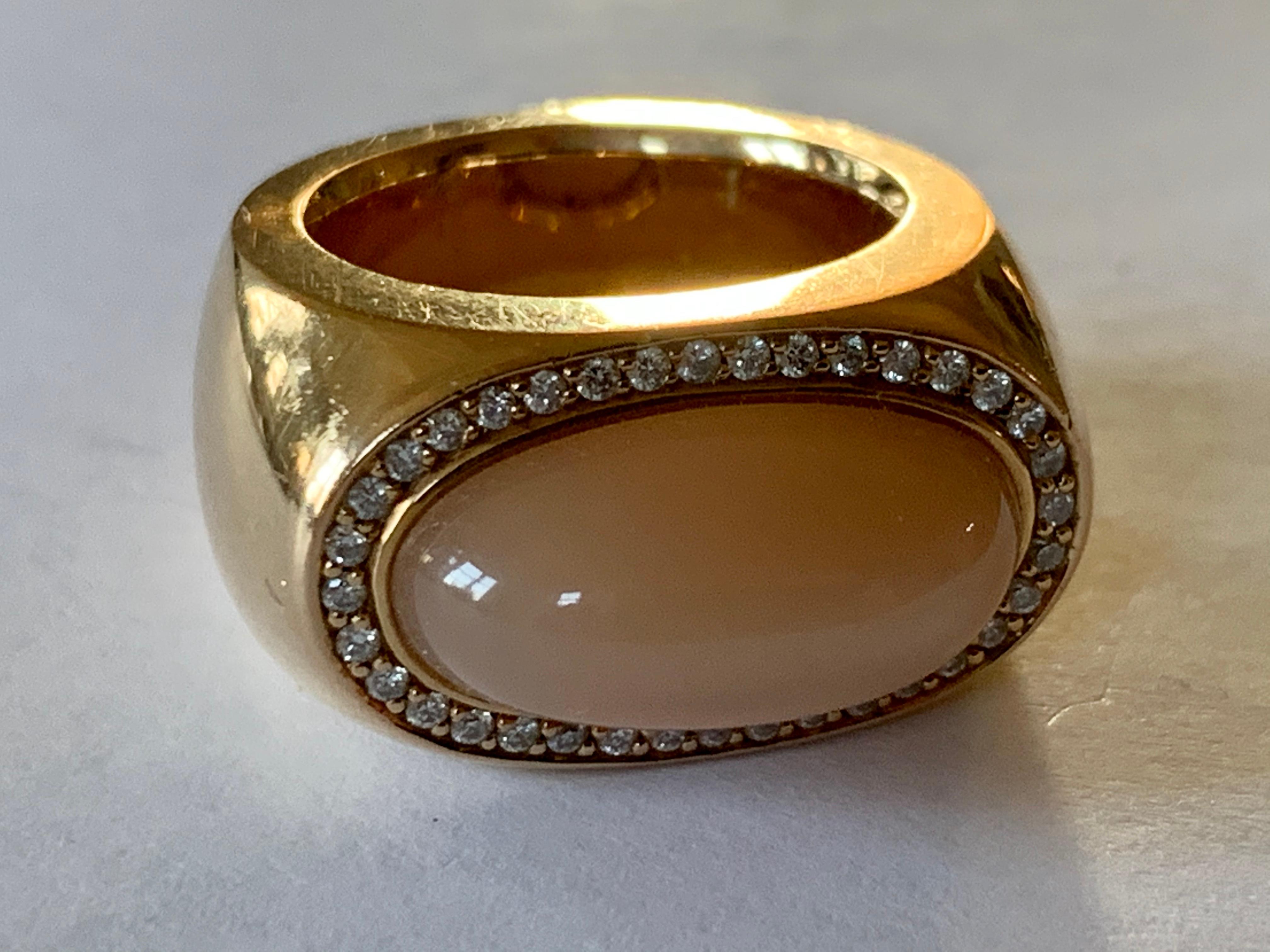 Women's or Men's Very Solid 18 Karat Rose Gold Moonstone and Diamond Ring by Jochen Pohl