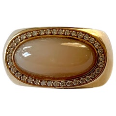 Very Solid 18 Karat Rose Gold Moonstone and Diamond Ring by Jochen Pohl