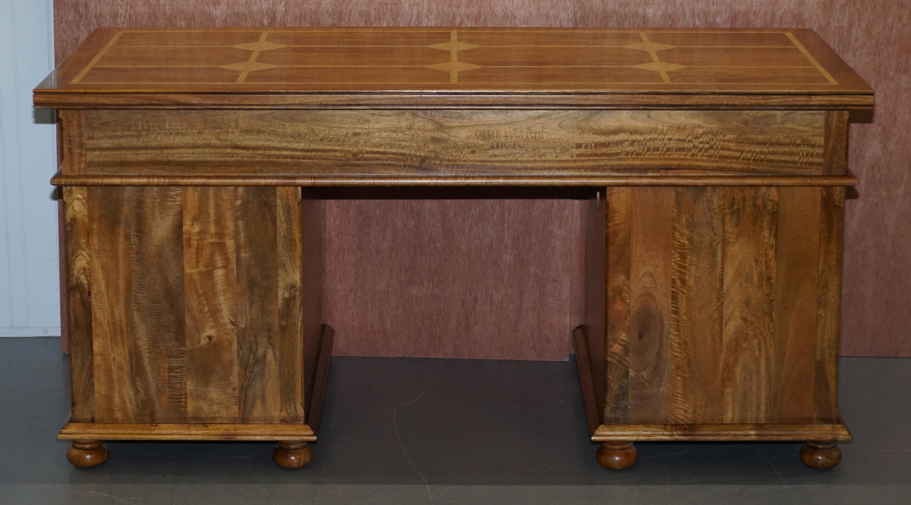 Very Solid Oak and Walnut Twin Pedestal Partner Desk Designed to Hide Computer 8