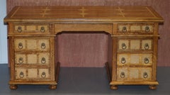 Very Solid Oak and Walnut Twin Pedestal Partner Desk Designed to Hide Computer