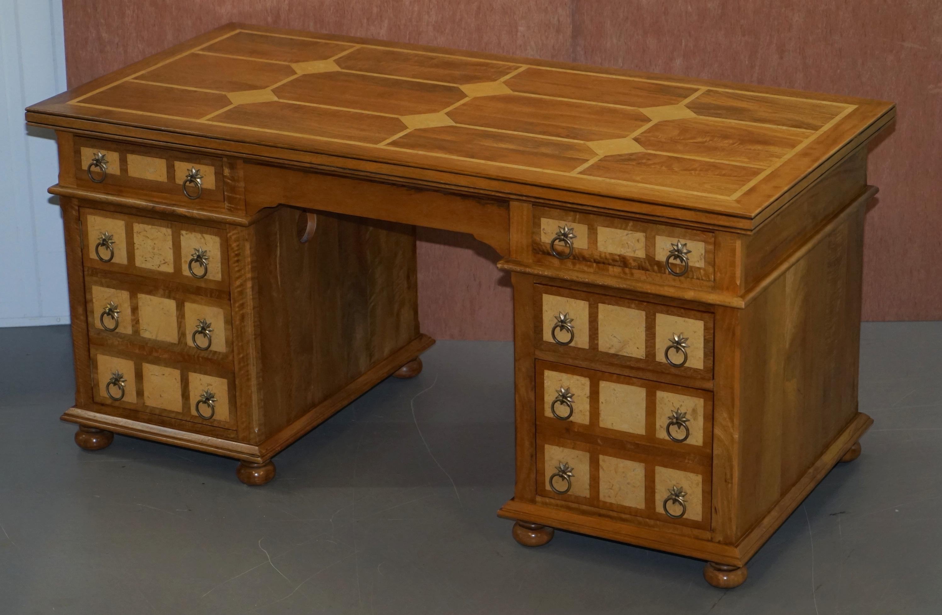 Mid-Century Modern Very Solid Oak and Walnut Twin Pedestal Partner Desk Designed to Hide Computer