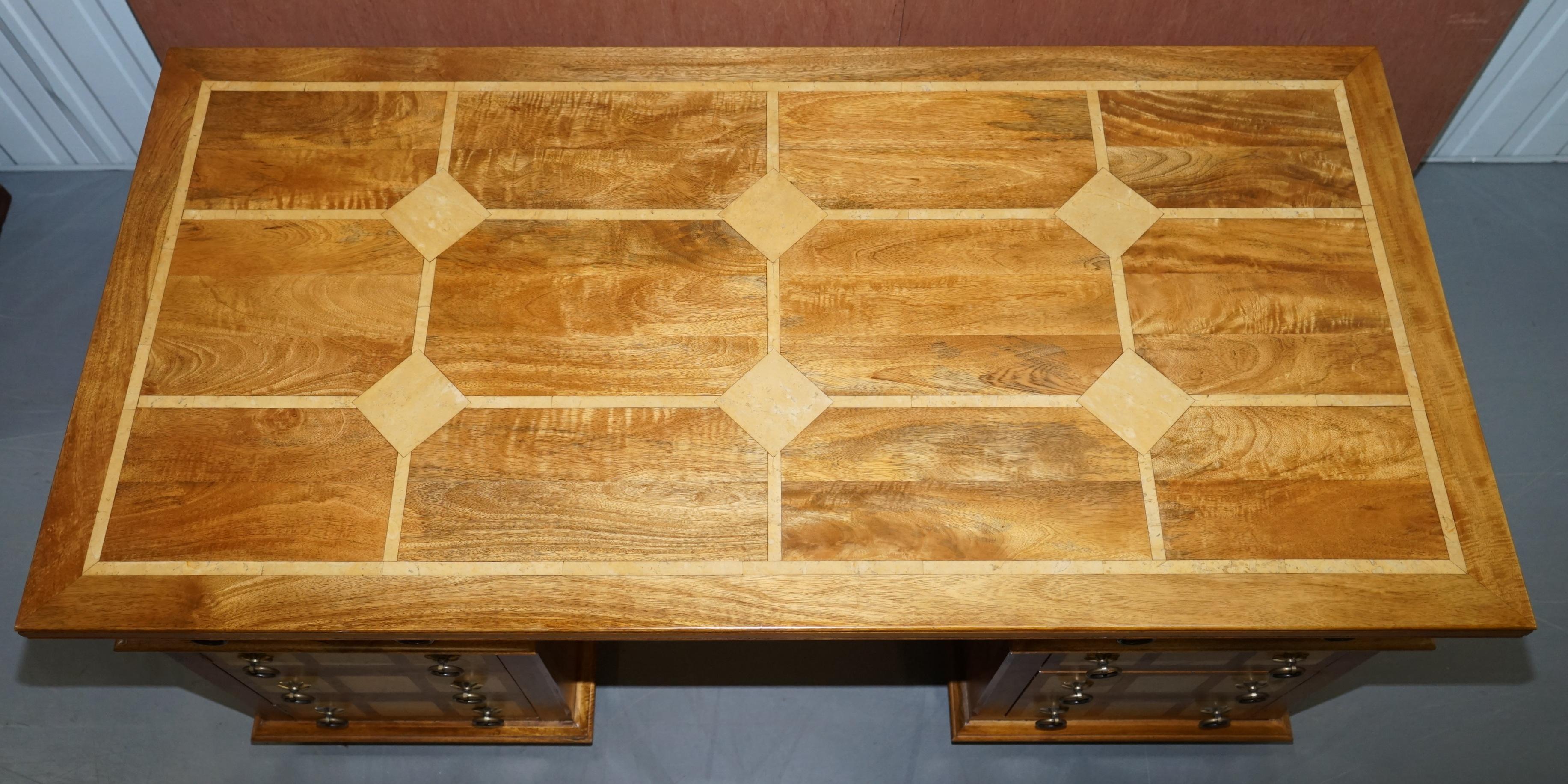 English Very Solid Oak and Walnut Twin Pedestal Partner Desk Designed to Hide Computer