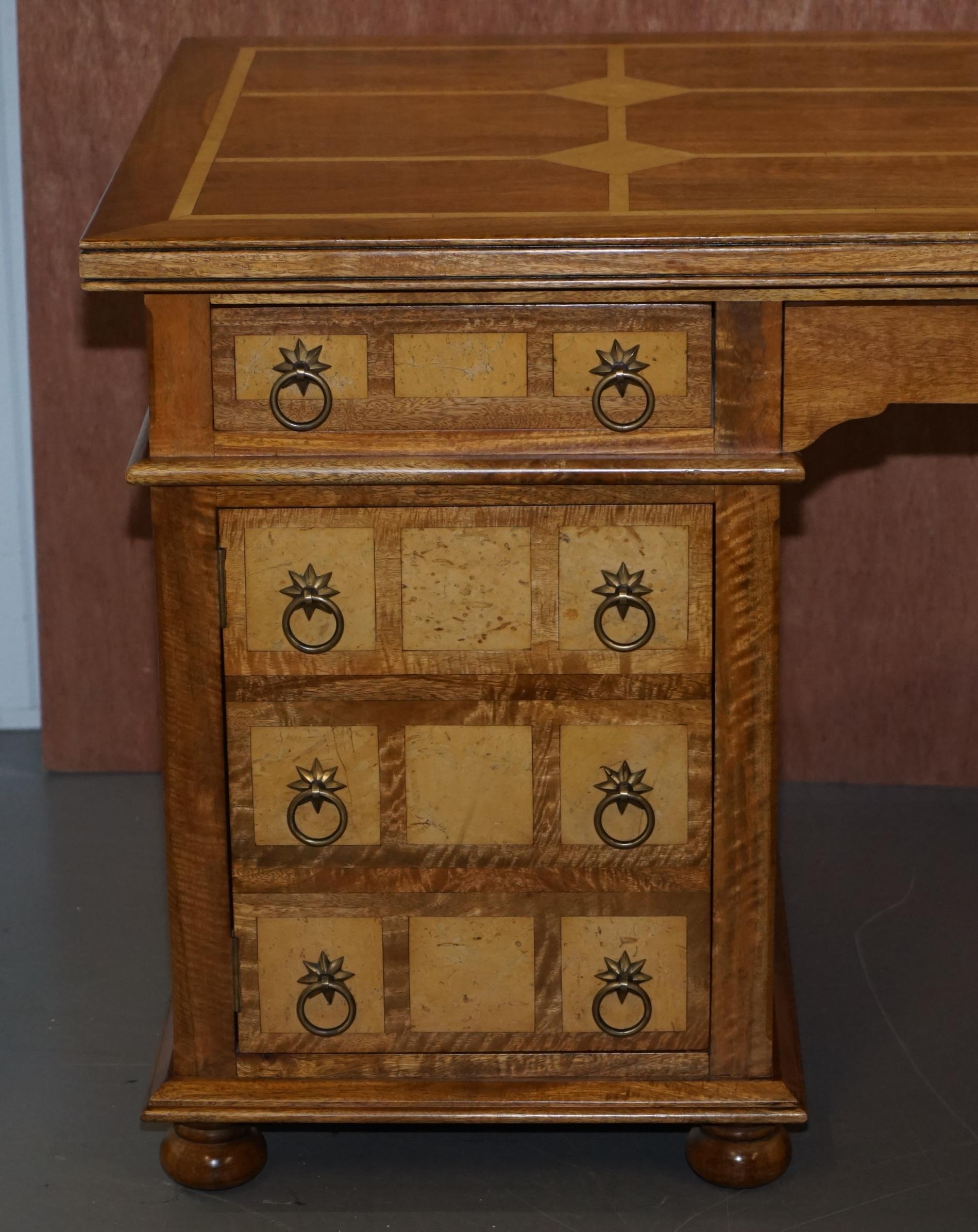 Very Solid Oak and Walnut Twin Pedestal Partner Desk Designed to Hide Computer 3