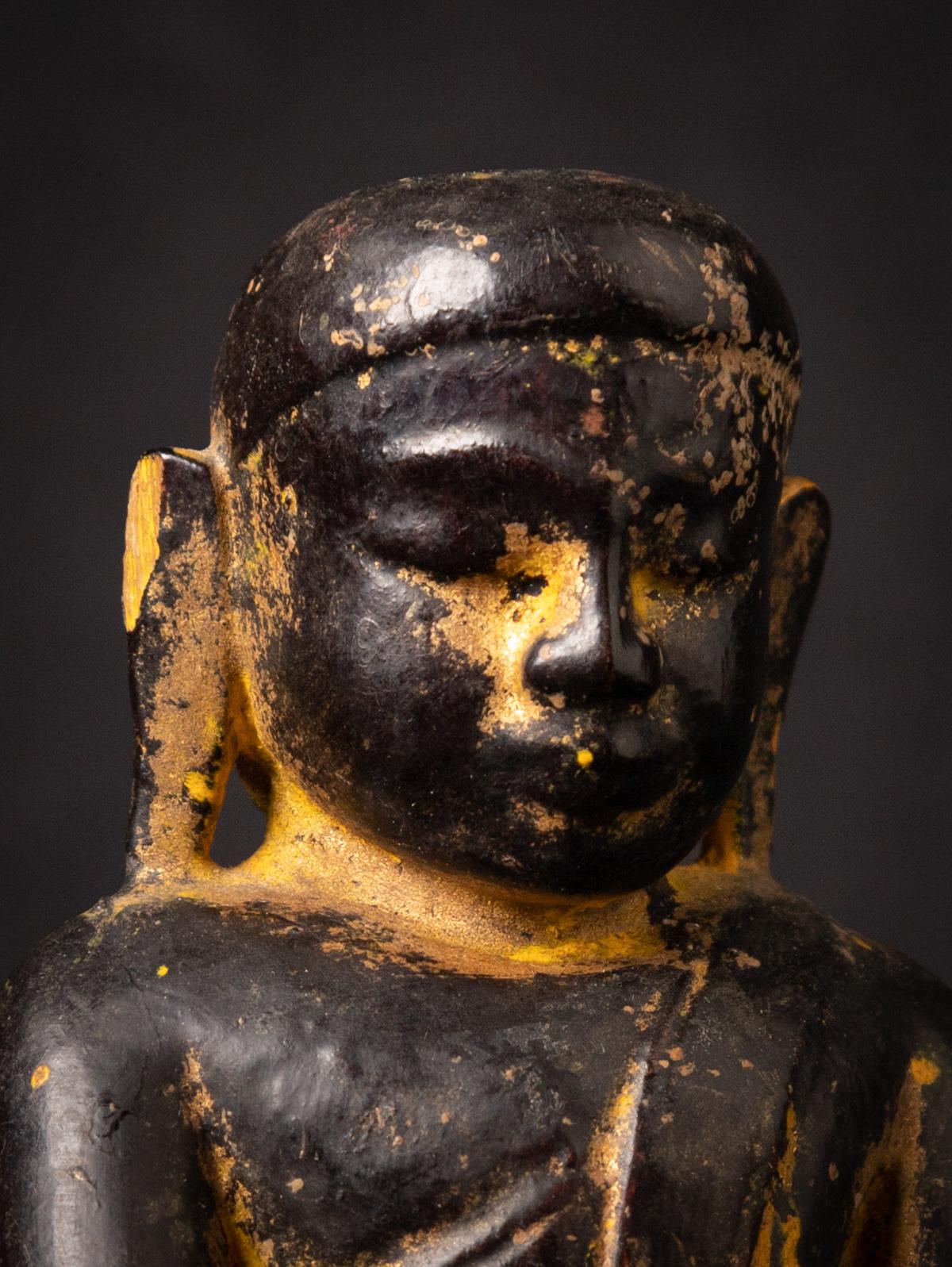 Very special 14th century antique wooden Burmese Monk statue in Bhumisparsha 4