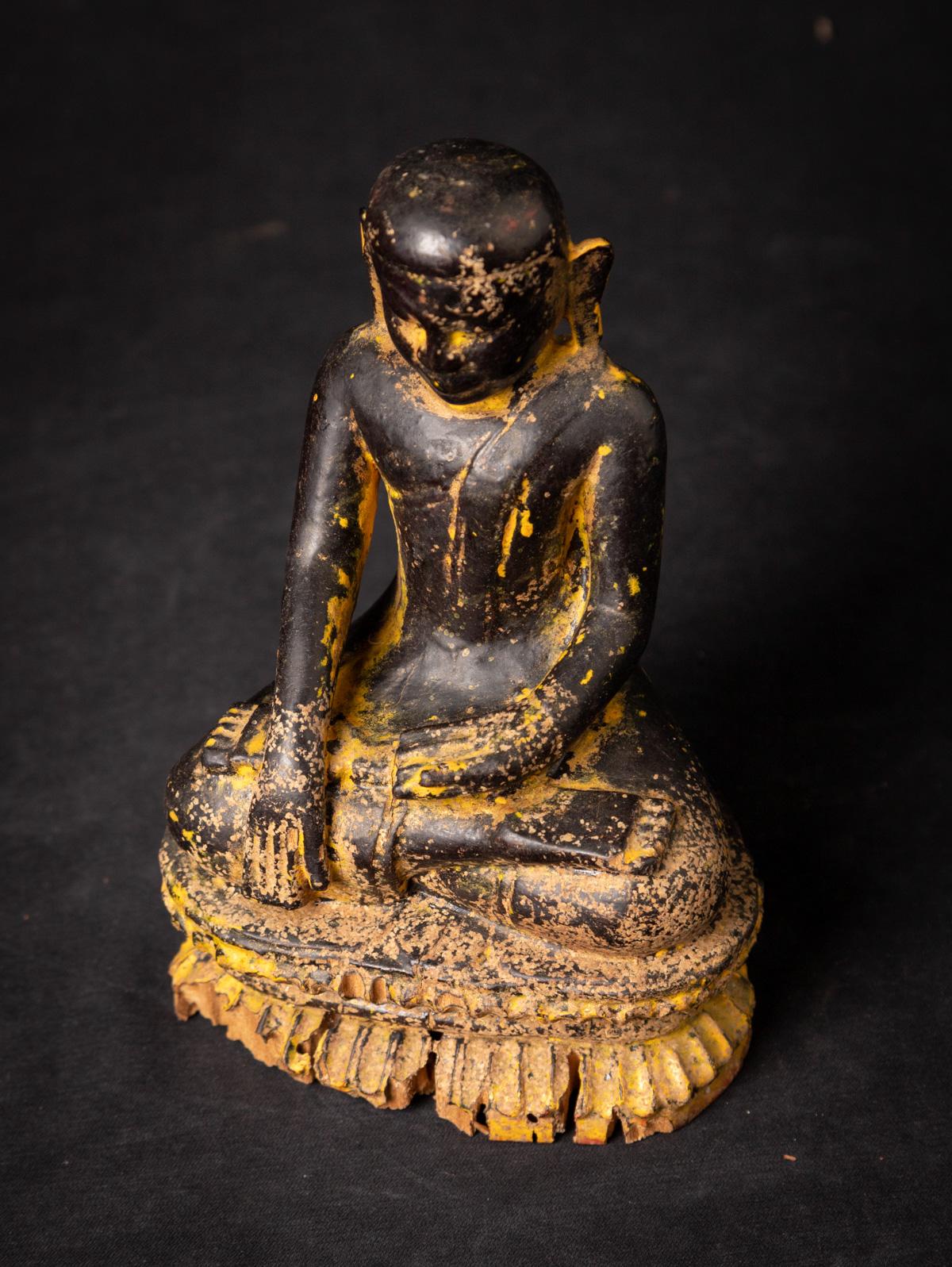 Very special 14th century antique wooden Burmese Monk statue in Bhumisparsha 7
