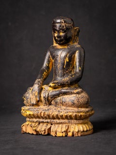 Very special 14th century antique wooden Burmese Monk statue in Bhumisparsha