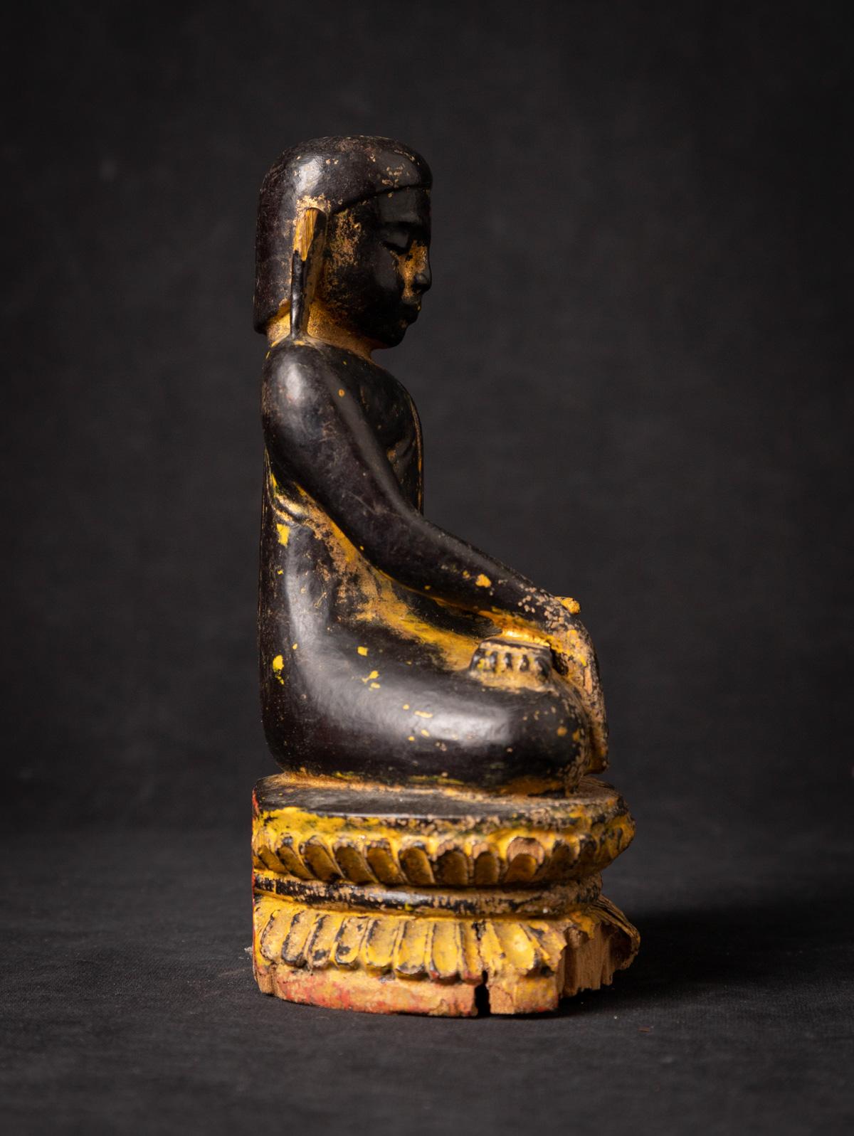 18th Century and Earlier Very special 14th century antique wooden Burmese Monk statue in Bhumisparsha
