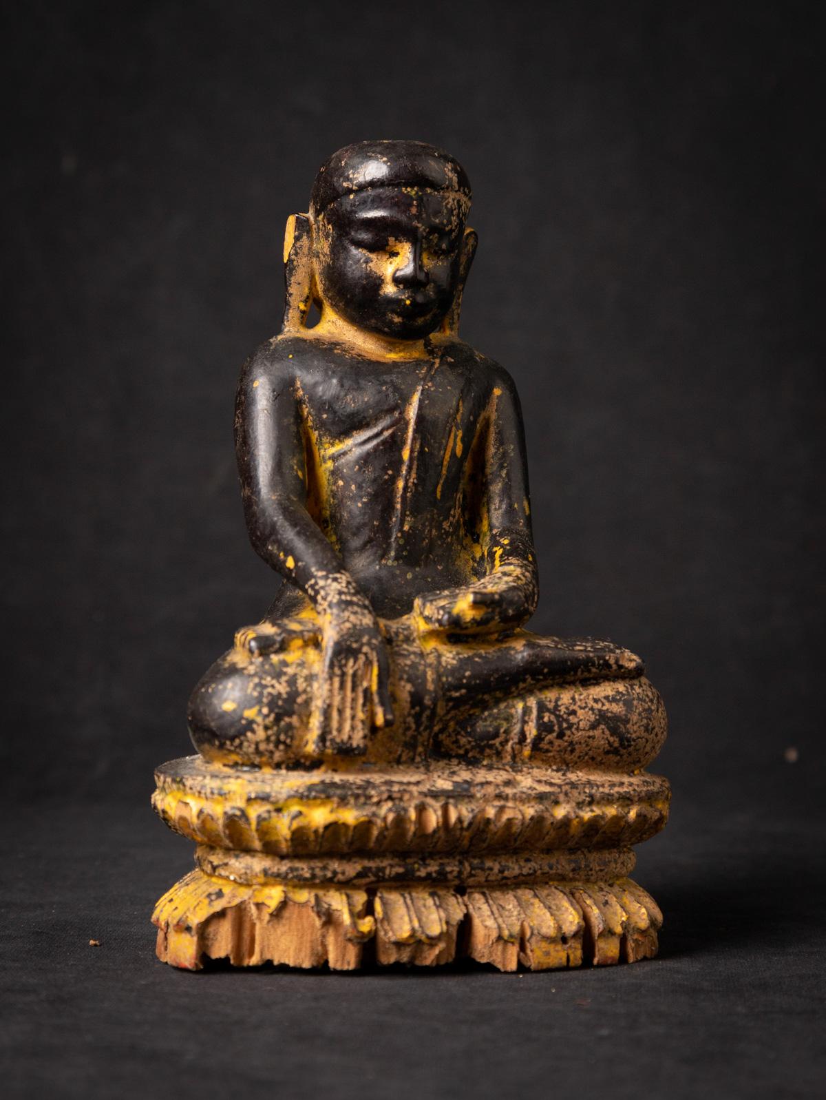 Wood Very special 14th century antique wooden Burmese Monk statue in Bhumisparsha