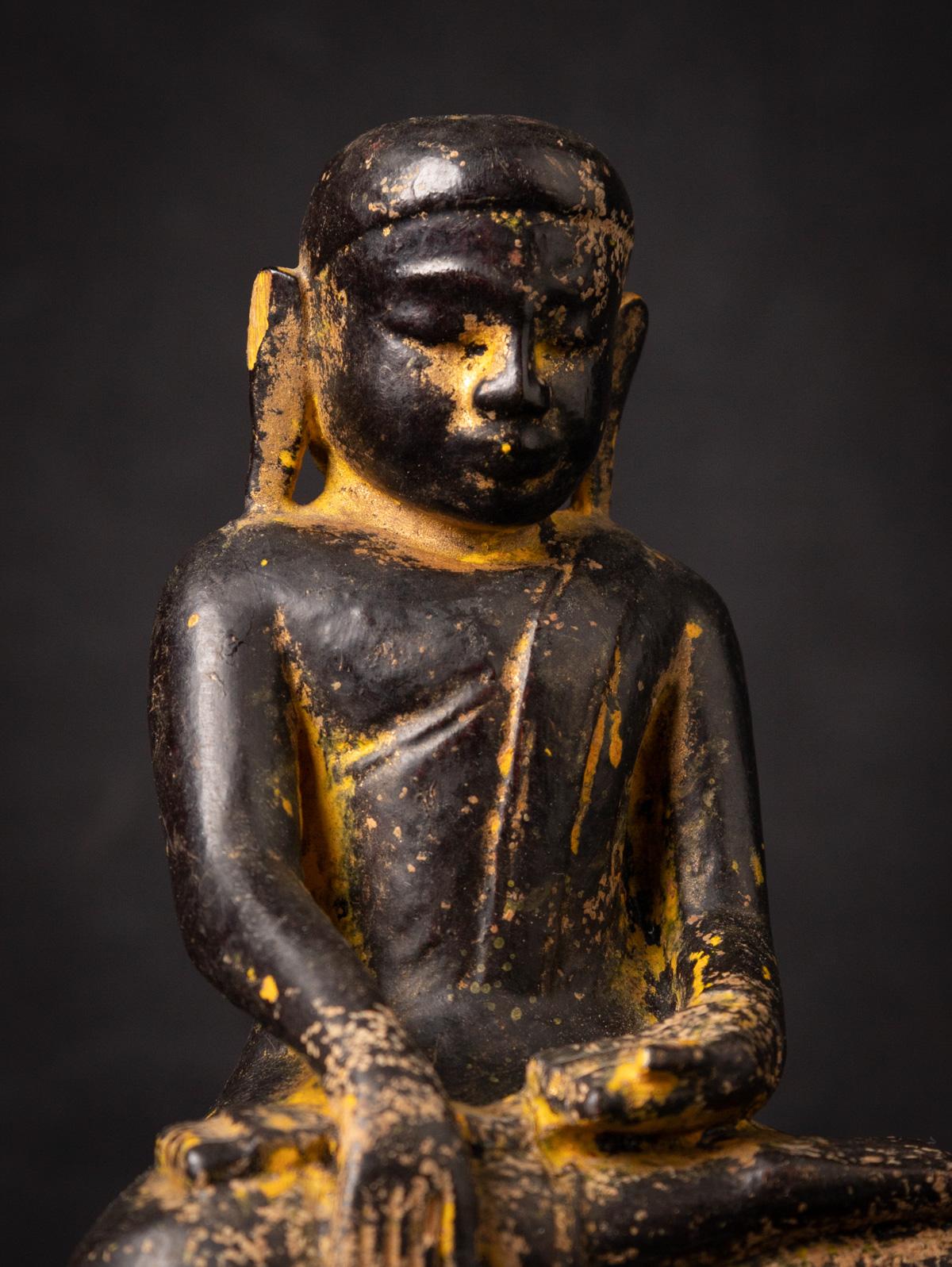 Very special 14th century antique wooden Burmese Monk statue in Bhumisparsha 1