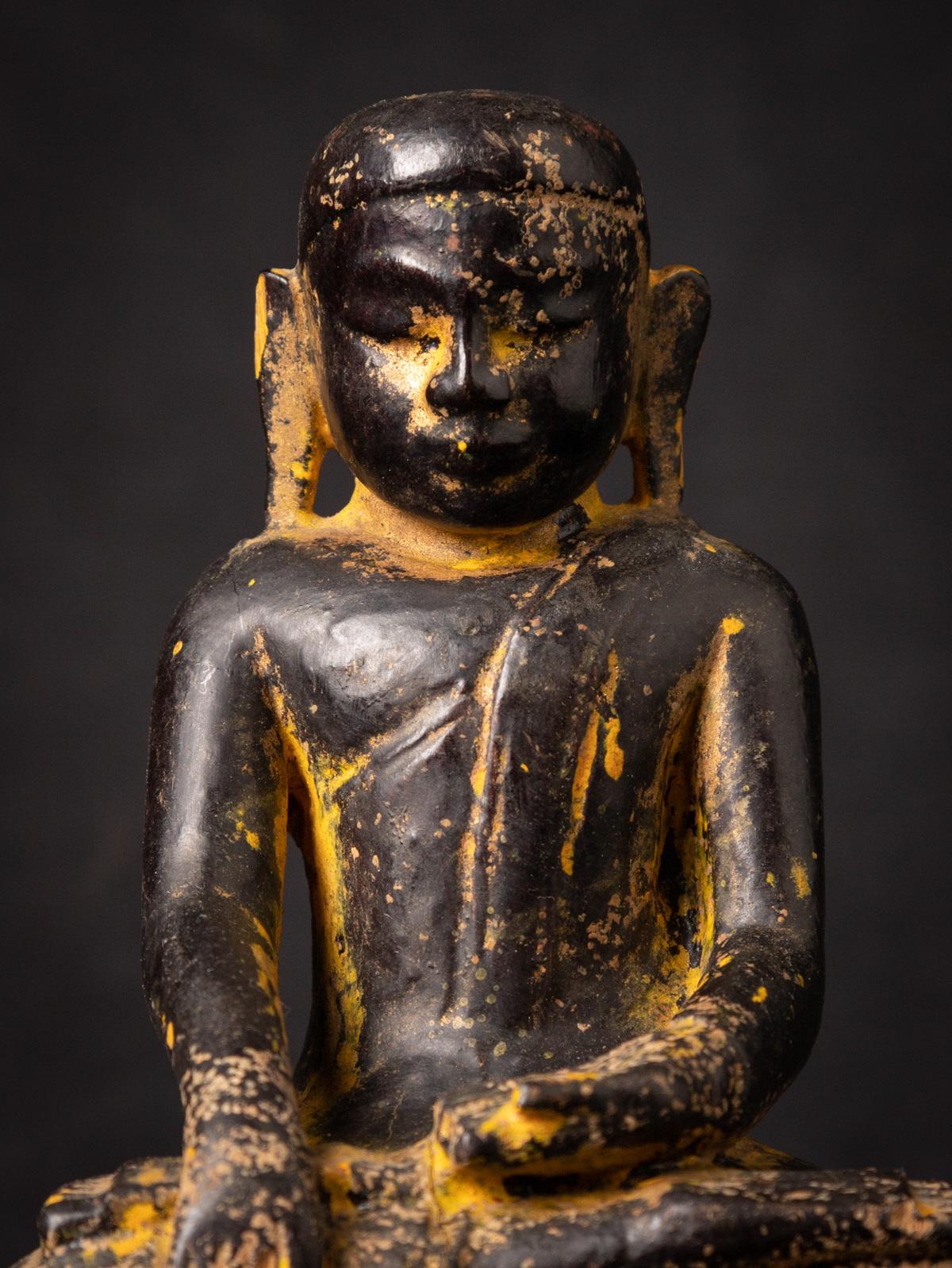 Very special 14th century antique wooden Burmese Monk statue in Bhumisparsha 2