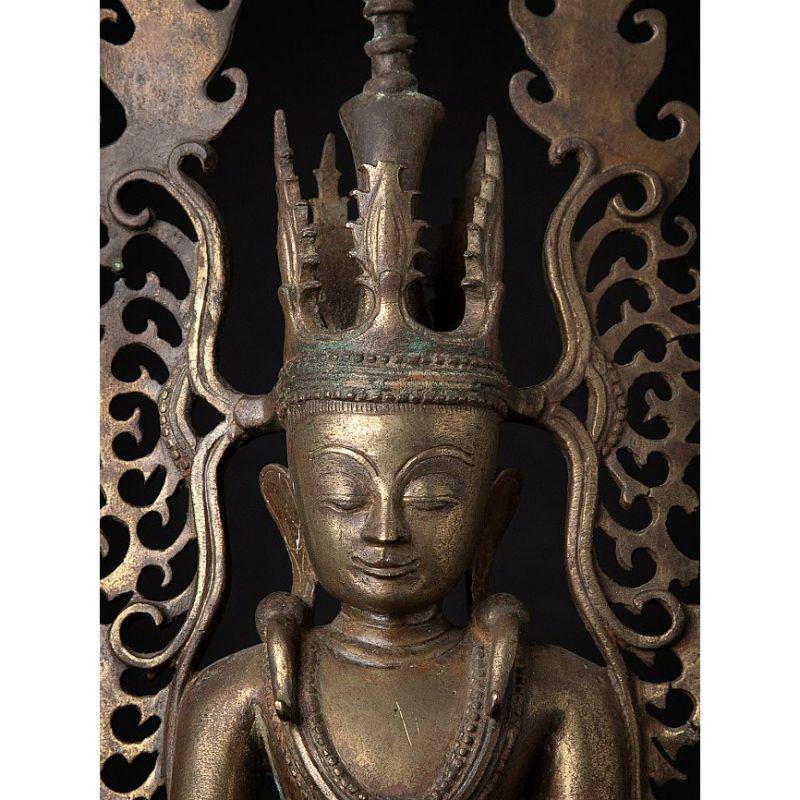 Very Special Antique Bronze Crowned Buddha Statue from Burma For Sale 5