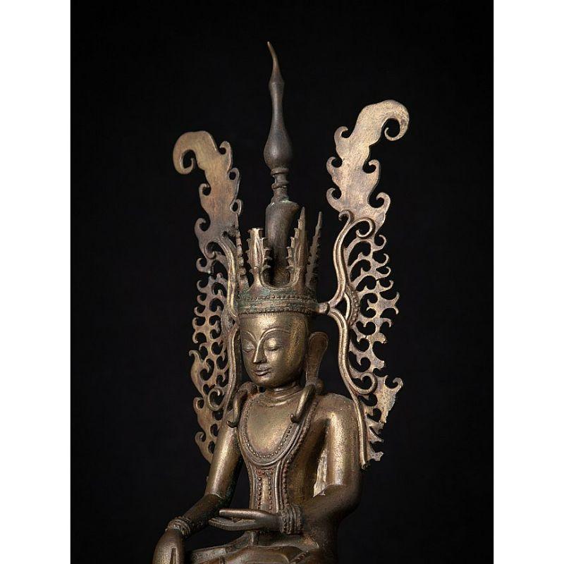Very Special Antique Bronze Crowned Buddha Statue from Burma For Sale 6