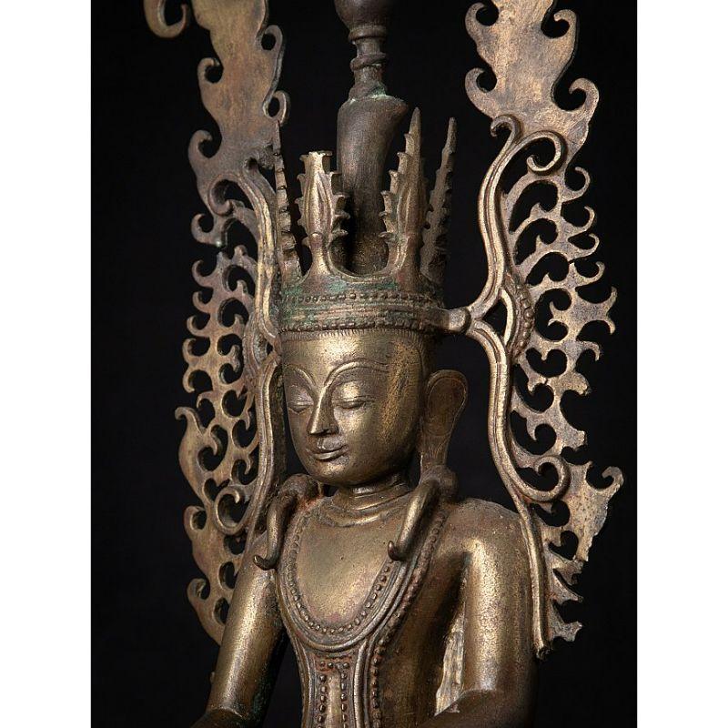 Very Special Antique Bronze Crowned Buddha Statue from Burma For Sale 7