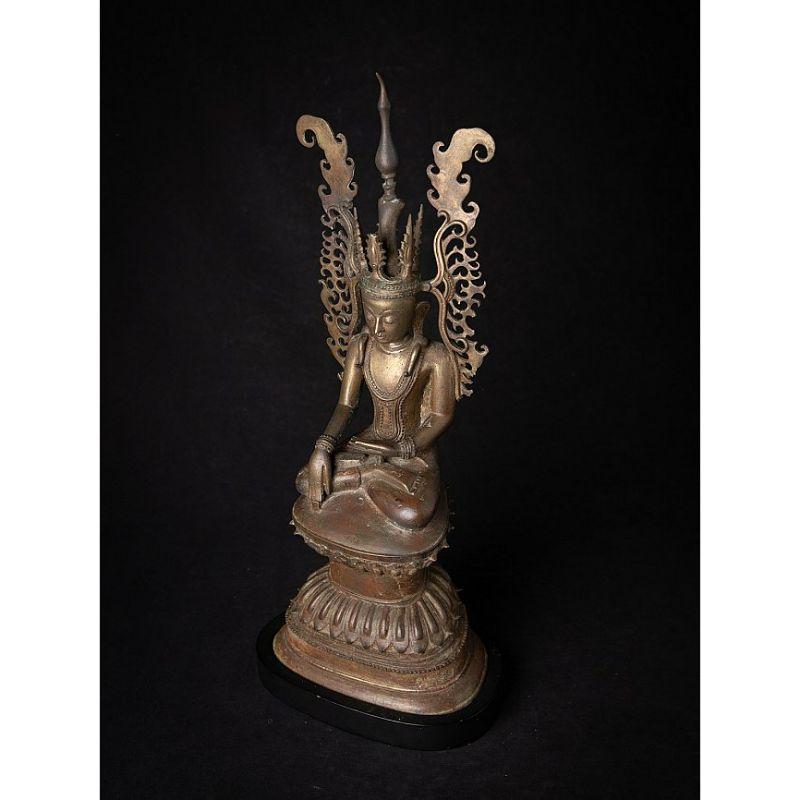Very Special Antique Bronze Crowned Buddha Statue from Burma For Sale 8