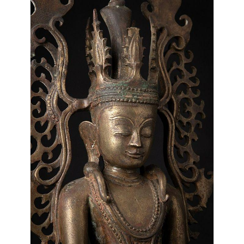 Very Special Antique Bronze Crowned Buddha Statue from Burma For Sale 3