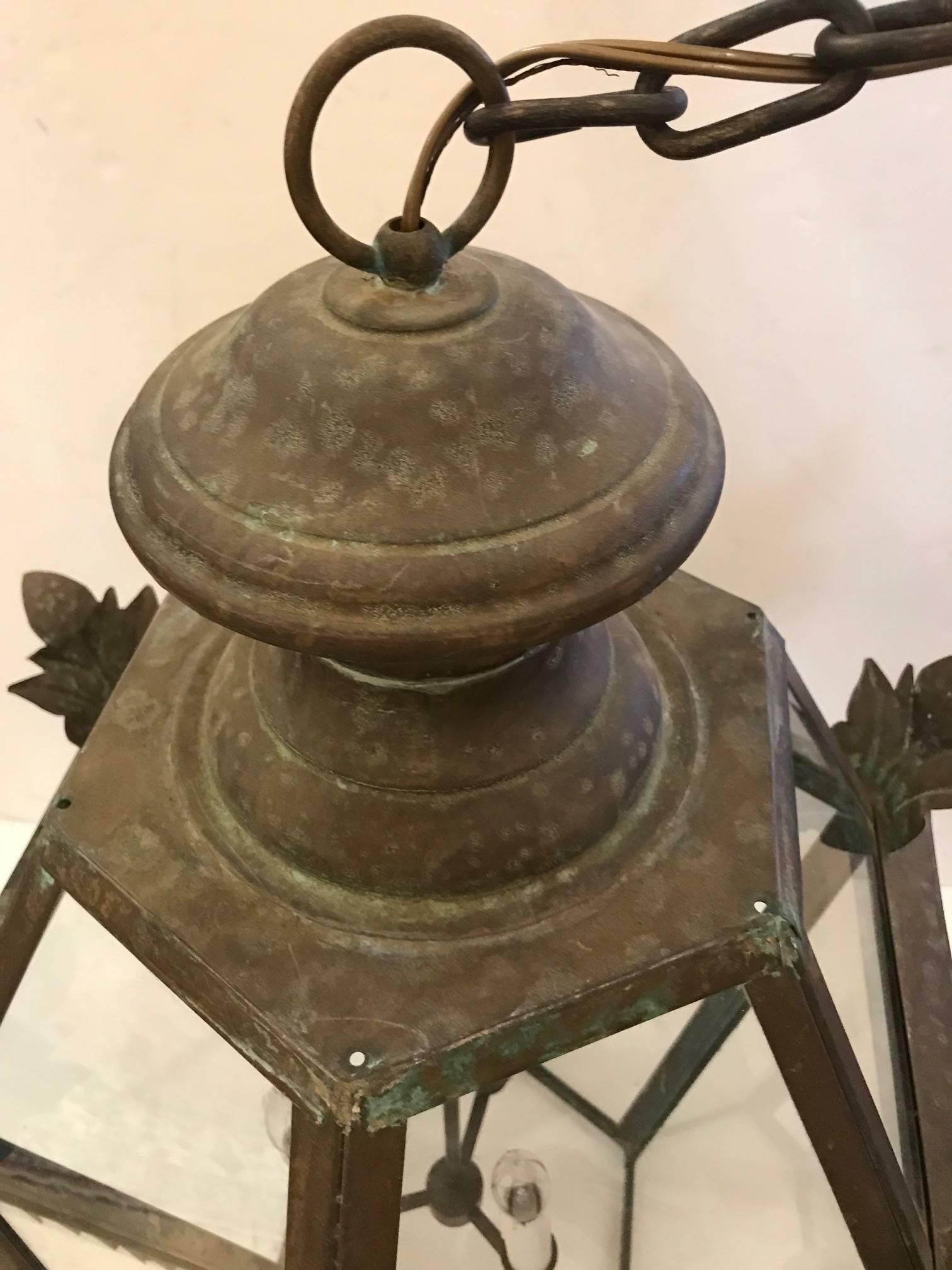 Very Special Antique French Copper Lantern In Excellent Condition In Hopewell, NJ