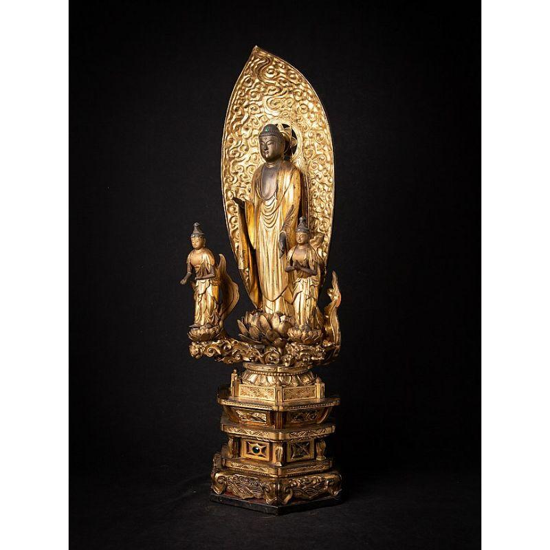 18th Century Very Special Antique Japanese Amida Buddha, Triad from Japan
