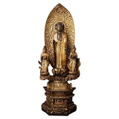 Very Special Antique Japanese Amida Buddha, Triad from Japan