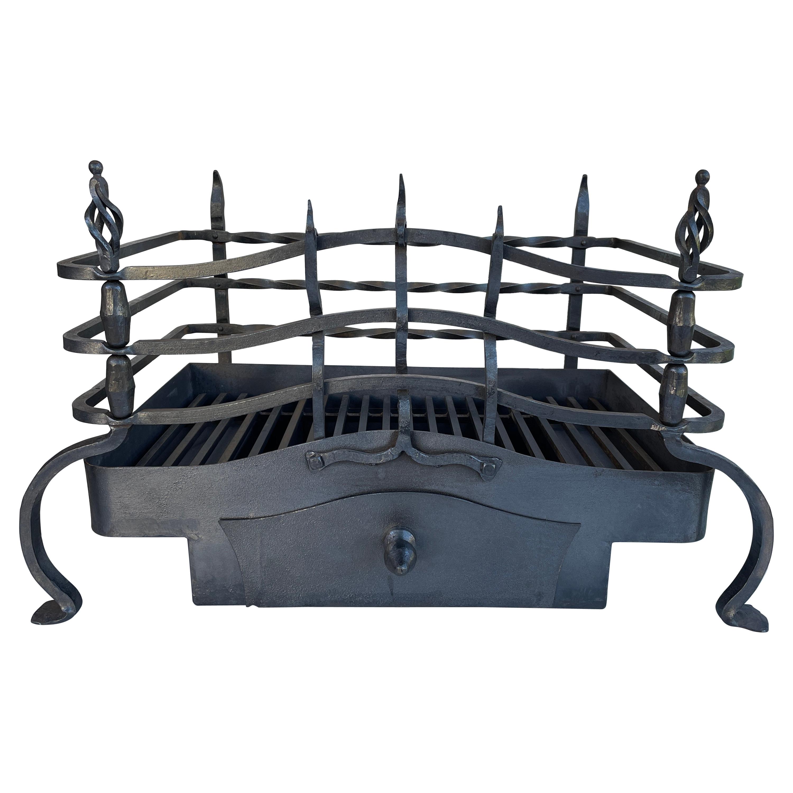 Very Special Arts and Craft Movement Antique Fireplace Grate or Basket For Sale