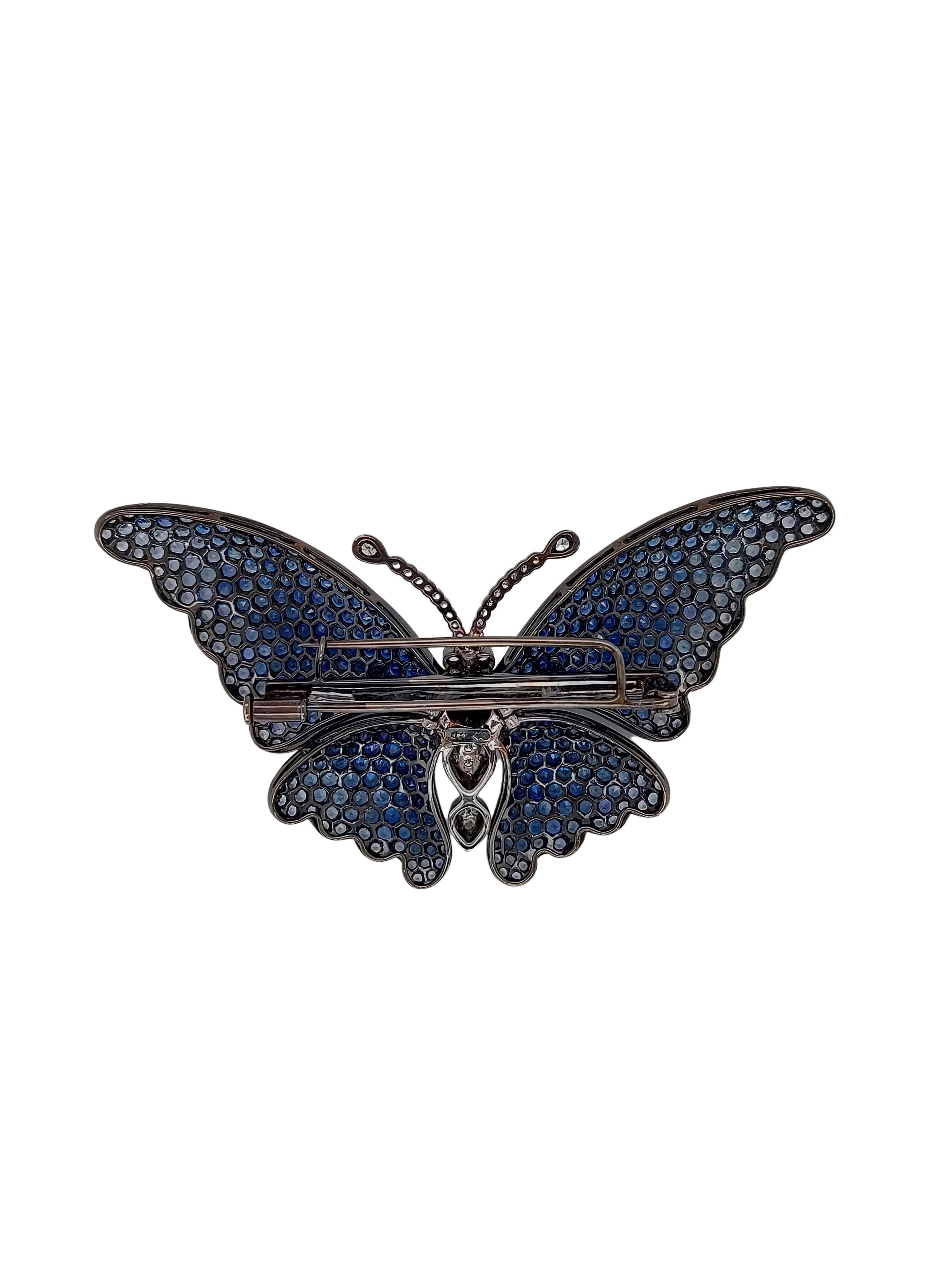 Brilliant Cut Very Special Butterfly Brooch with 9.55ct Blue Sapphires and 0.62ct Diamonds