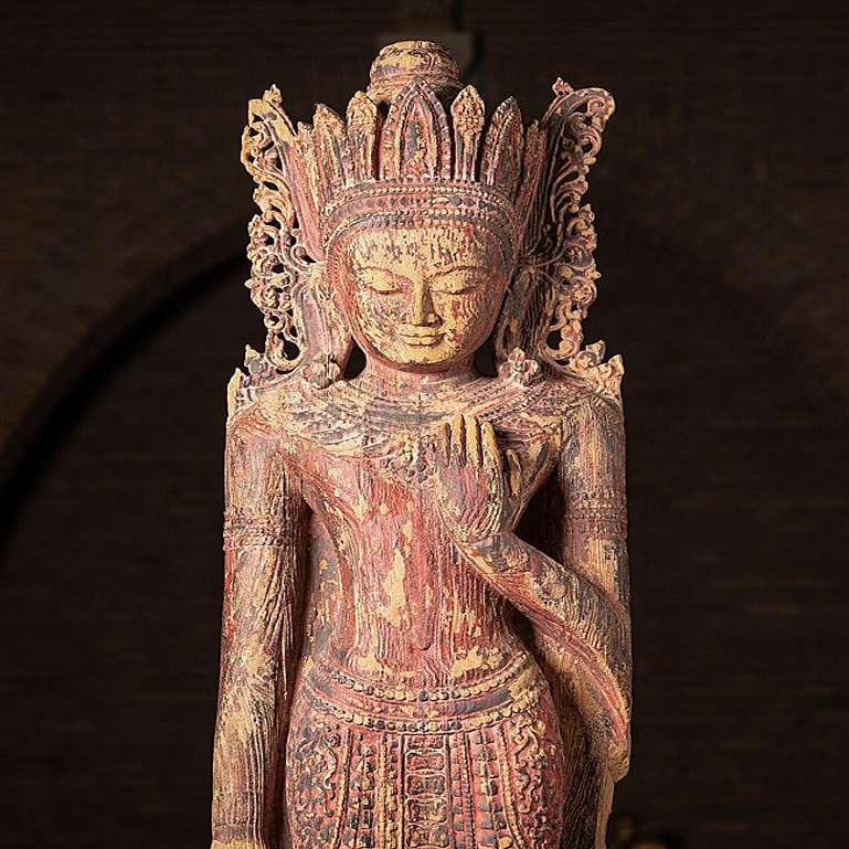 Burmese Very special - large antique wooden Bagan Buddha statue from Burma For Sale
