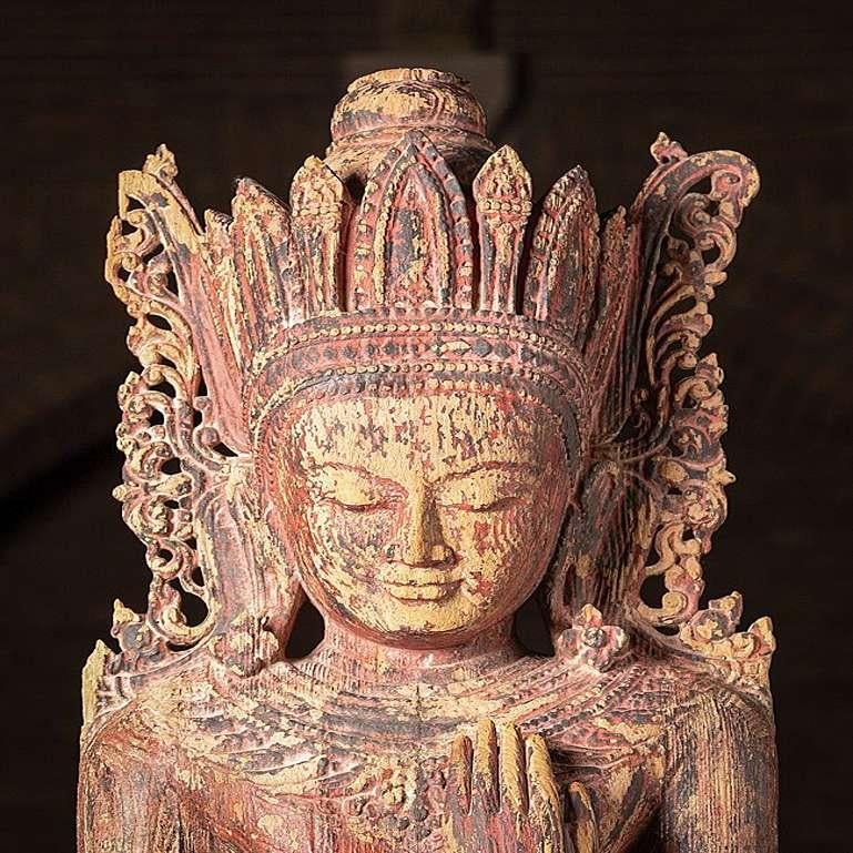 Very special - large antique wooden Bagan Buddha statue from Burma In Good Condition For Sale In DEVENTER, NL