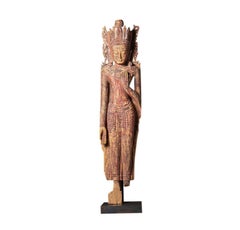 Molto speciale - grande statua antica di Buddha di Bagan in legno proveniente dalla Birmania