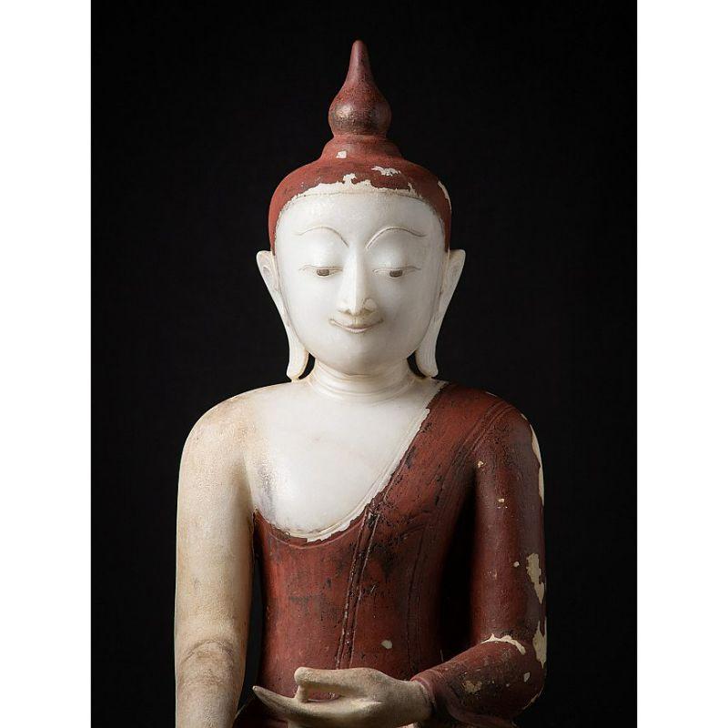 Material: marble
101 cm high 
51 cm wide and 30 cm deep
With traces of the original lacquer and 24 krt. gilding
Shan (Tai Yai) style
Bhumisparsha mudra
Originating from Burma
17th century
Alabaster Buddha statues in this high quality and