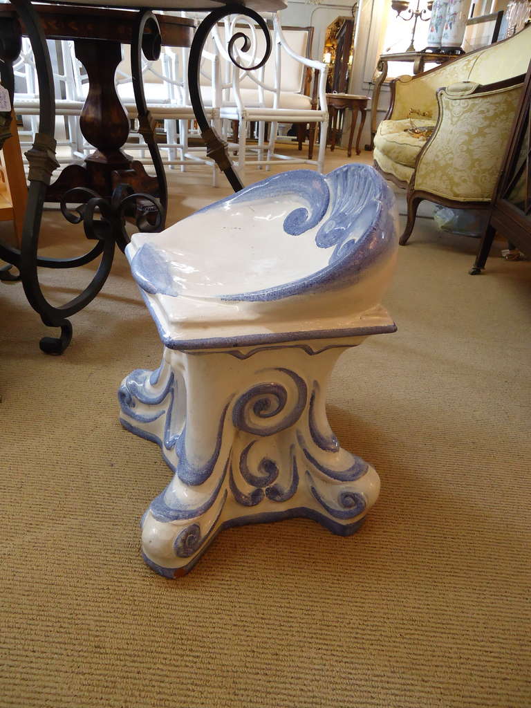 Very Special Vintage Italian Glazed Terracotta Garden Stool In Excellent Condition In Hopewell, NJ