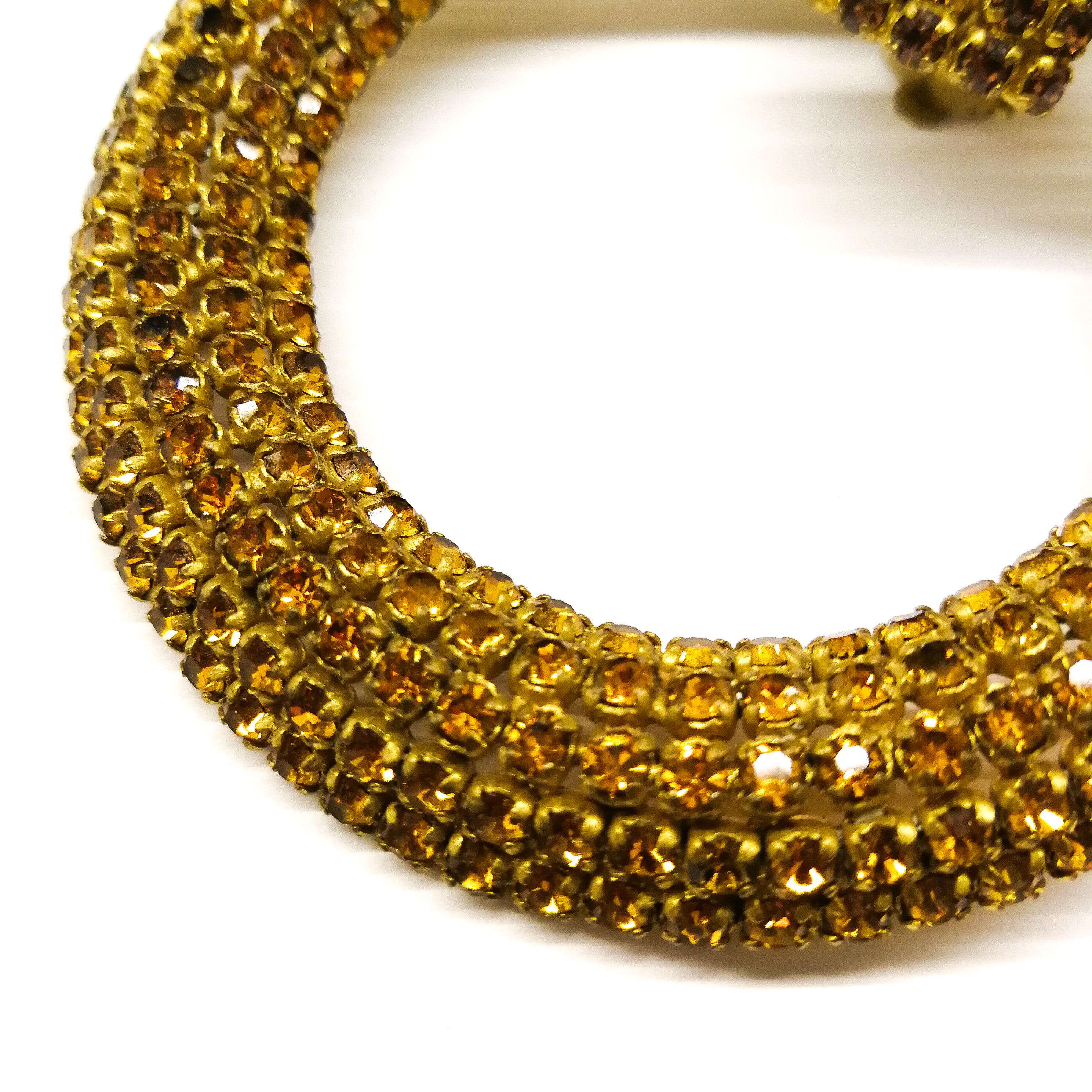 Very spectacular golden paste 'hoop' earrings, Roger JeanPierre, France, 1960s. In Good Condition In Greyabbey, County Down