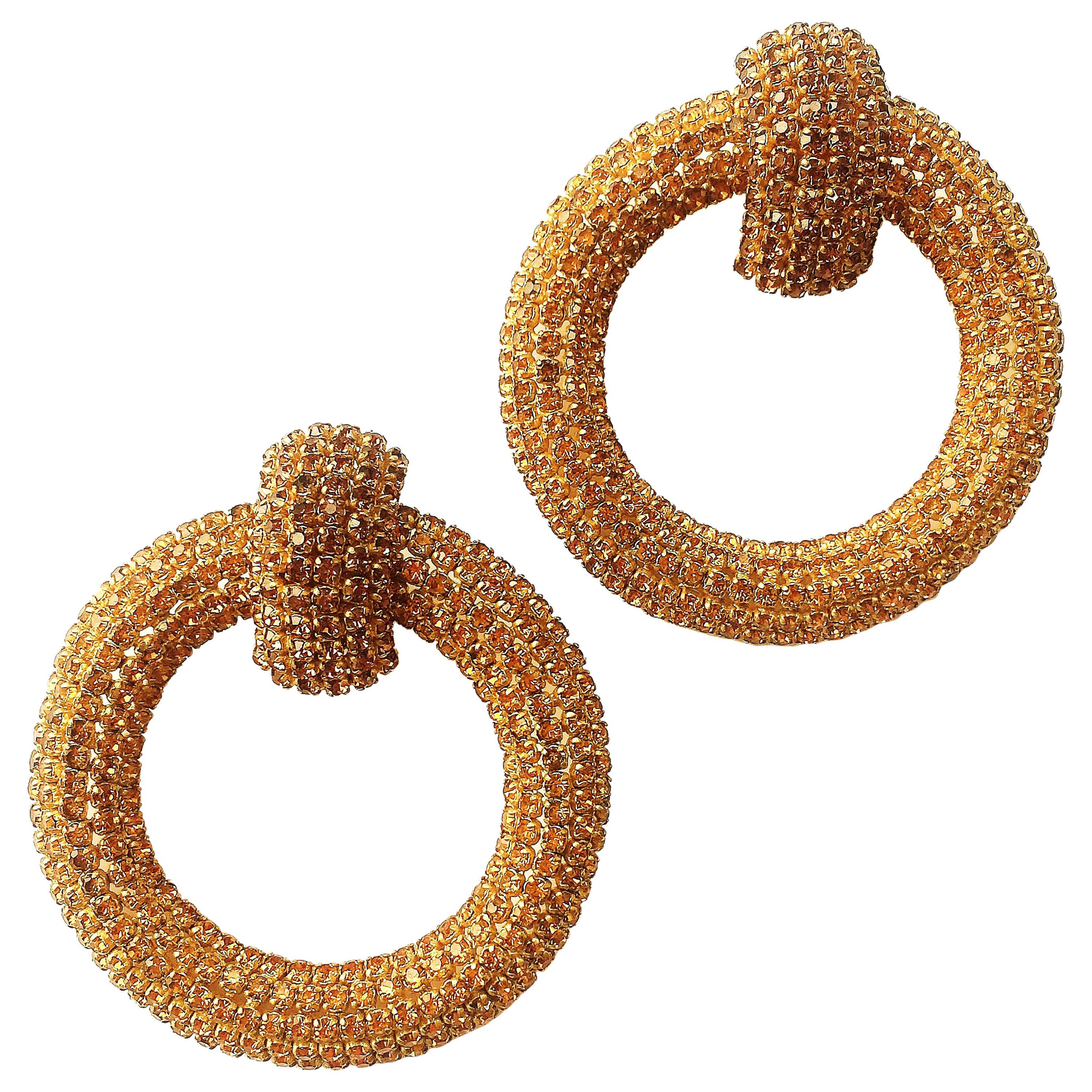  Very spectacular golden paste 'hoop' earrings, Roger JeanPierre, France, 1960s.