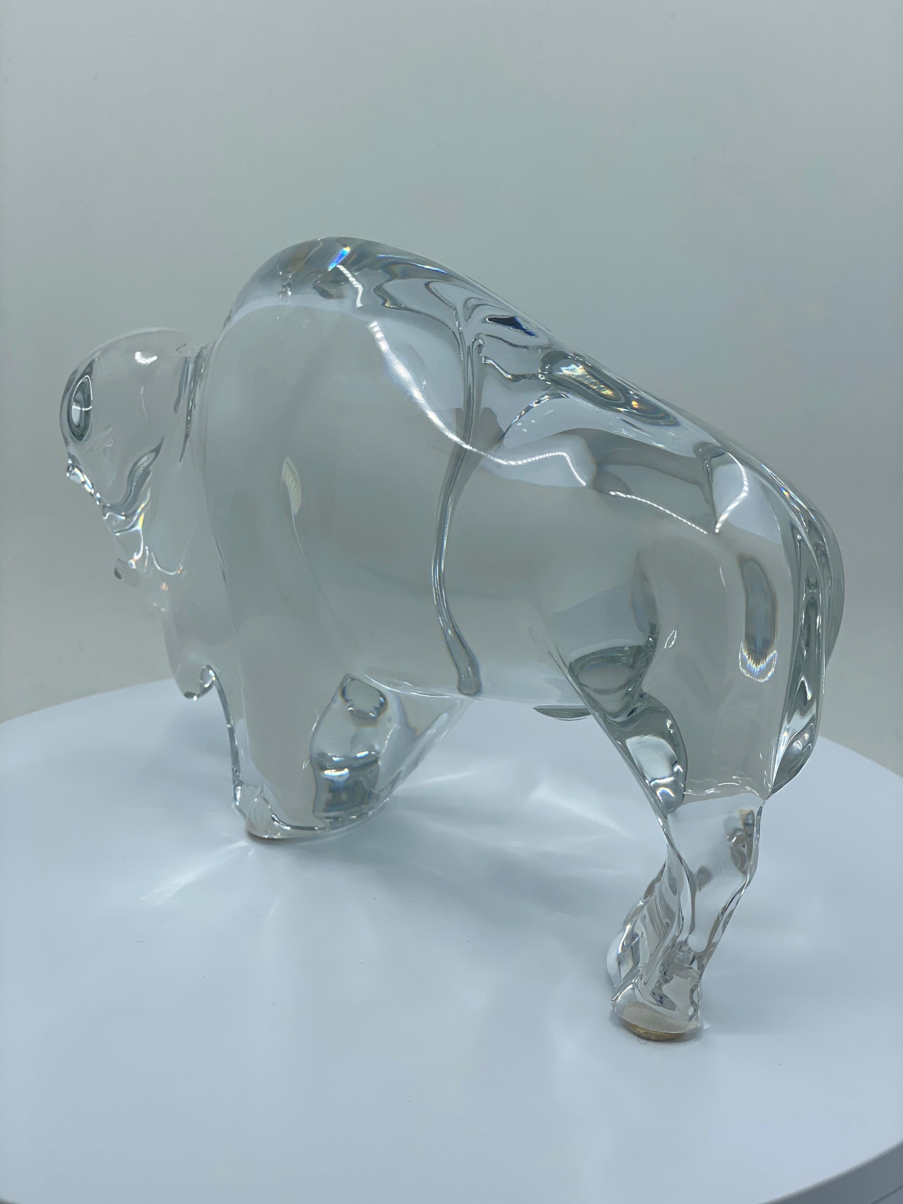 French Very Stately Baccarat France Crystal Buffalo Animal Figurine