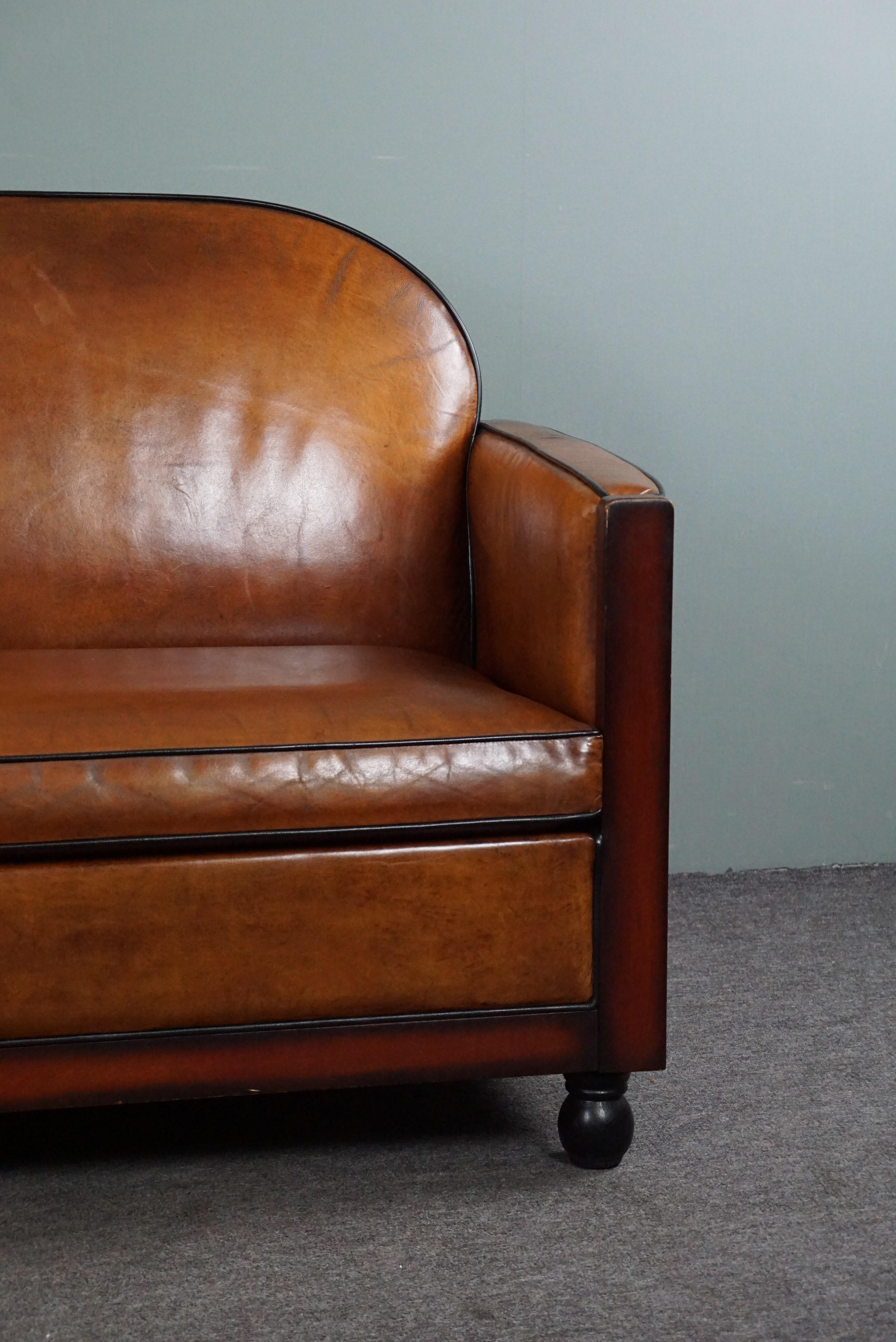 Leather Very striking Art Deco sheepskin 2.5 seater sofa For Sale