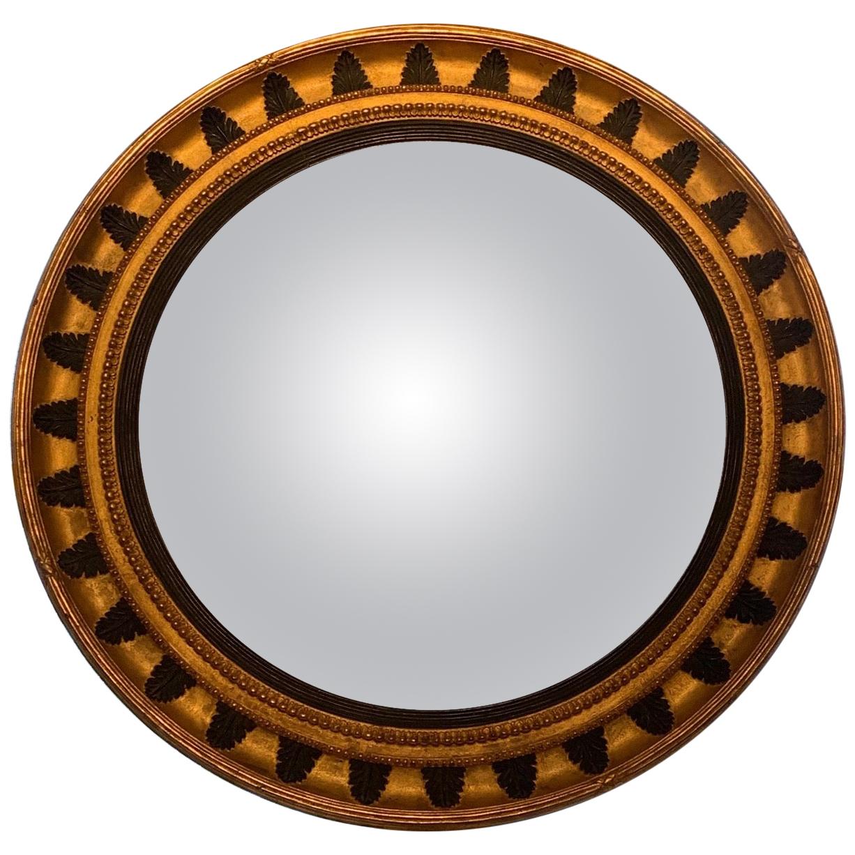 Very Striking Large Round Regency Black and Gold Mirror