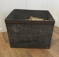 Very Strong Industrial Look Iron Banded Log Box  A good Strong Metal Log Box wit