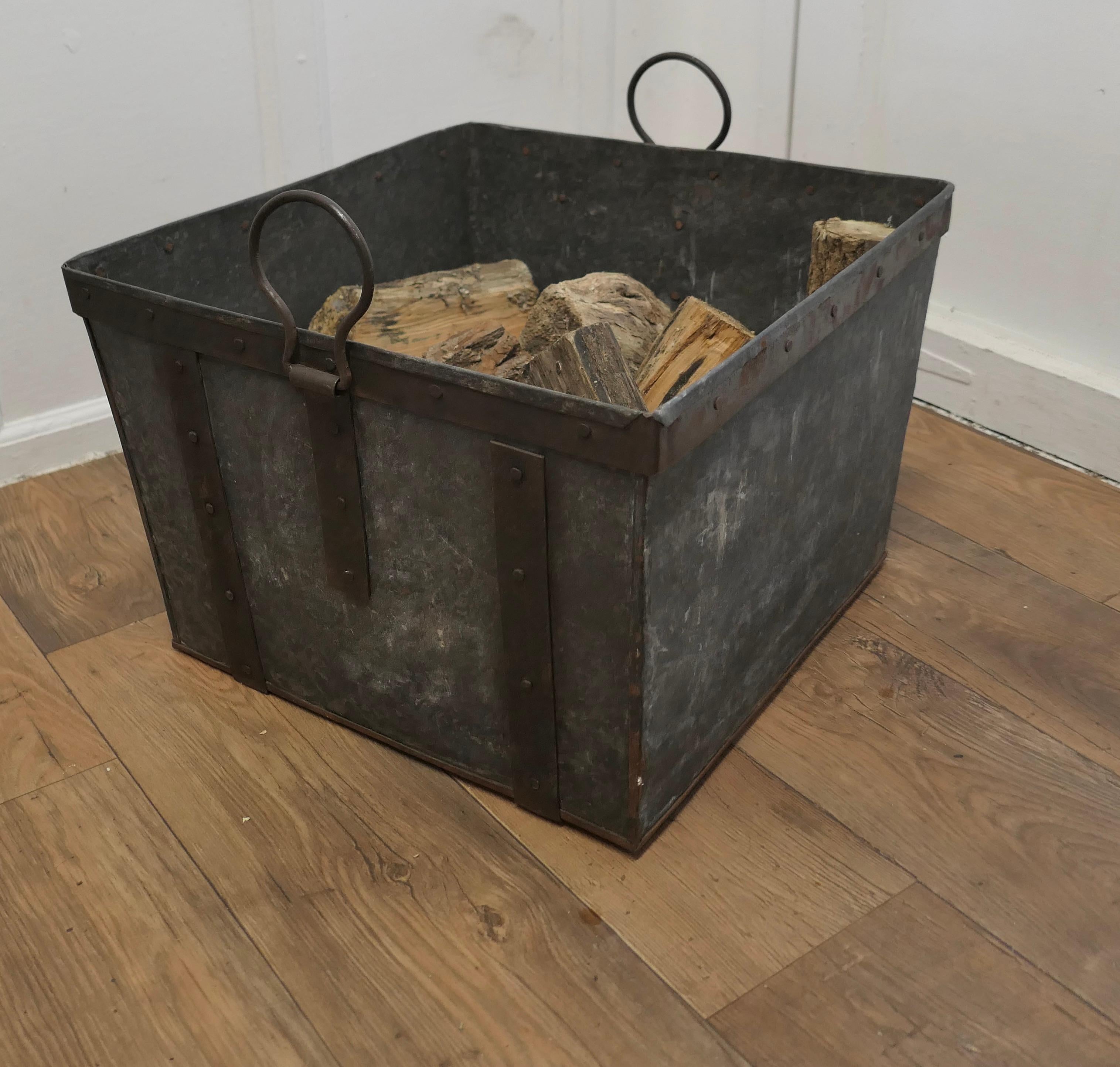 Very Strong Industrial Look Iron Banded Log Box  A good Strong Metal Log Box wit For Sale 1