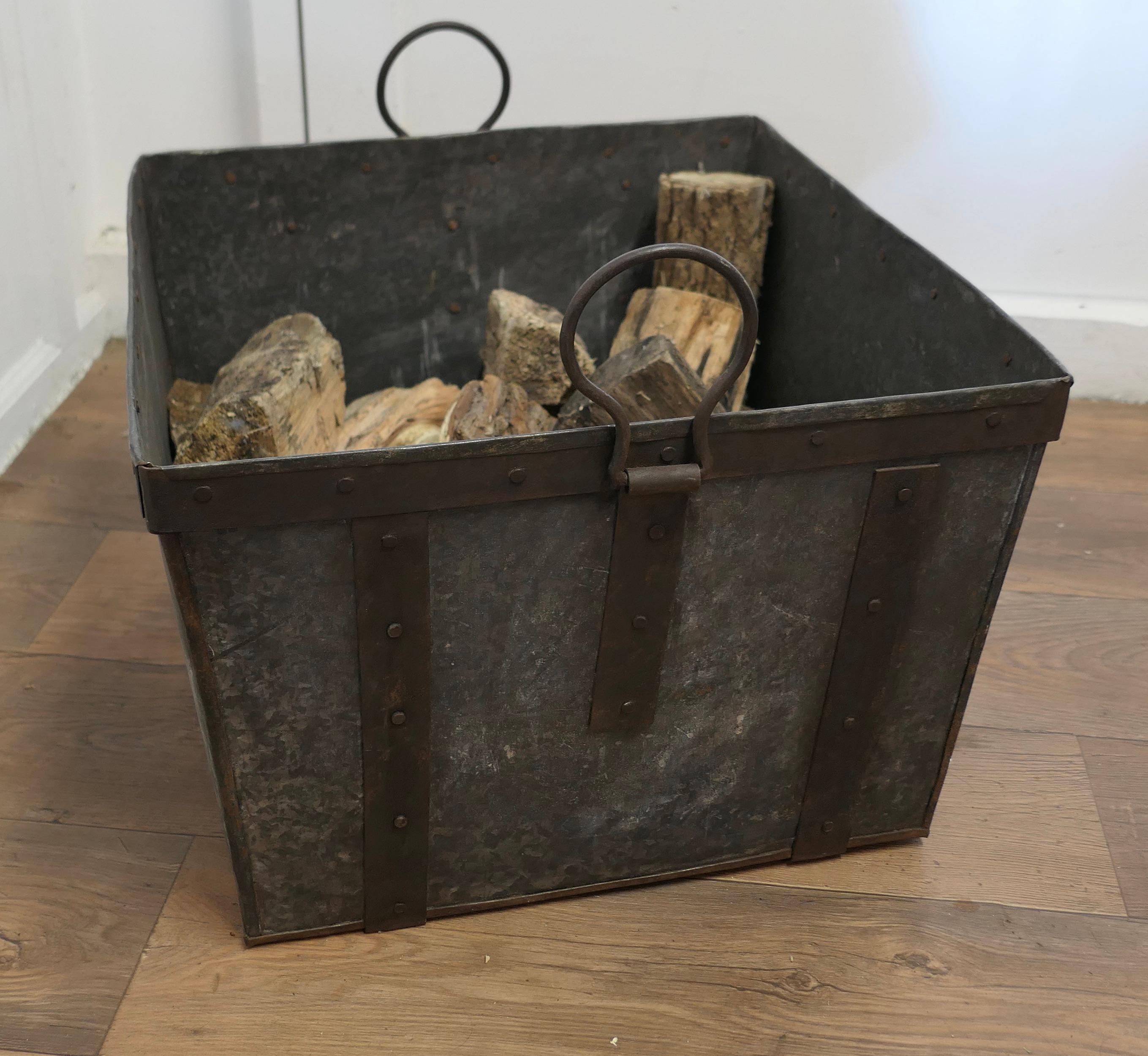 Very Strong Industrial Look Iron Banded Log Box  A good Strong Metal Log Box wit For Sale 2