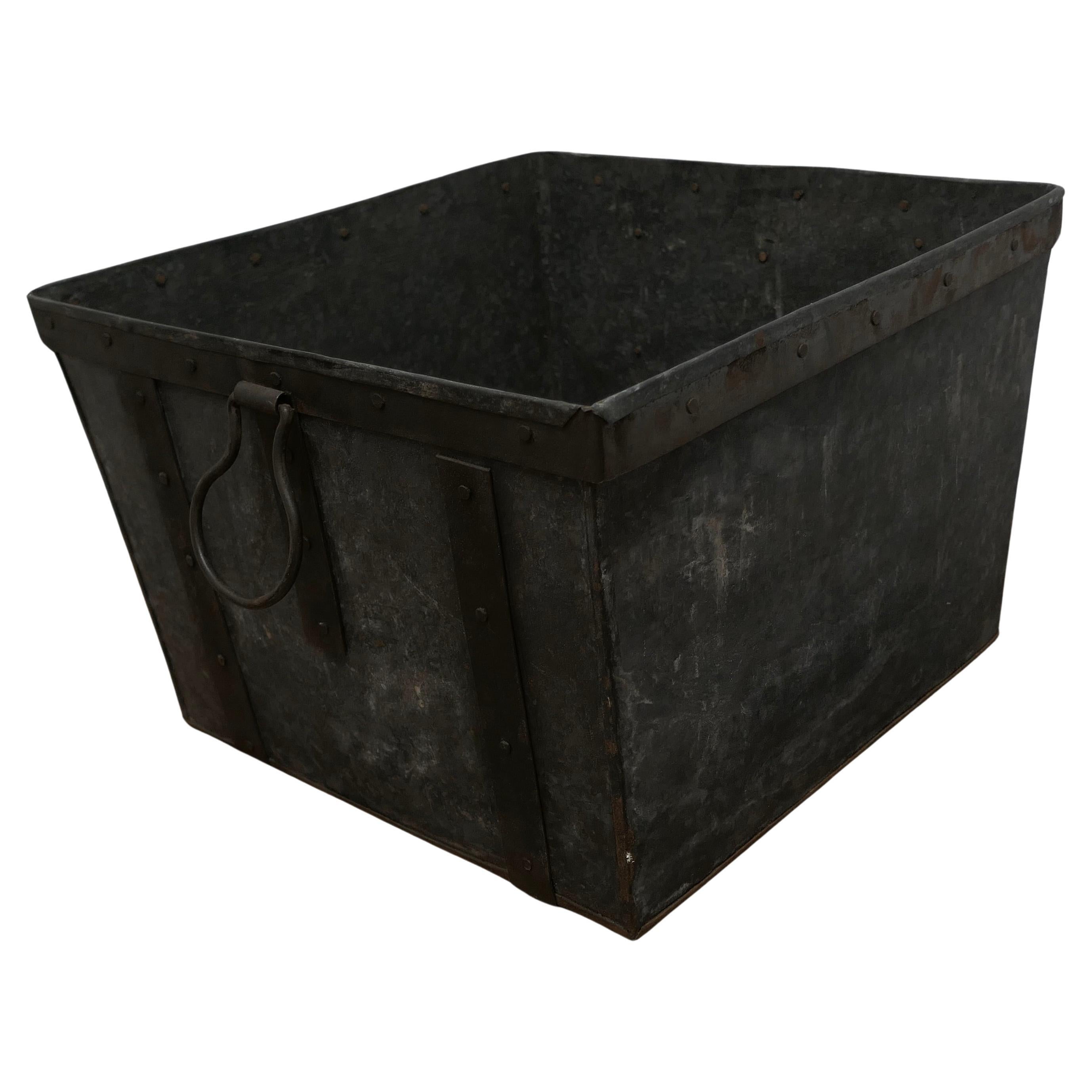 Very Strong Industrial Look Iron Banded Log Box  A good Strong Metal Log Box wit For Sale
