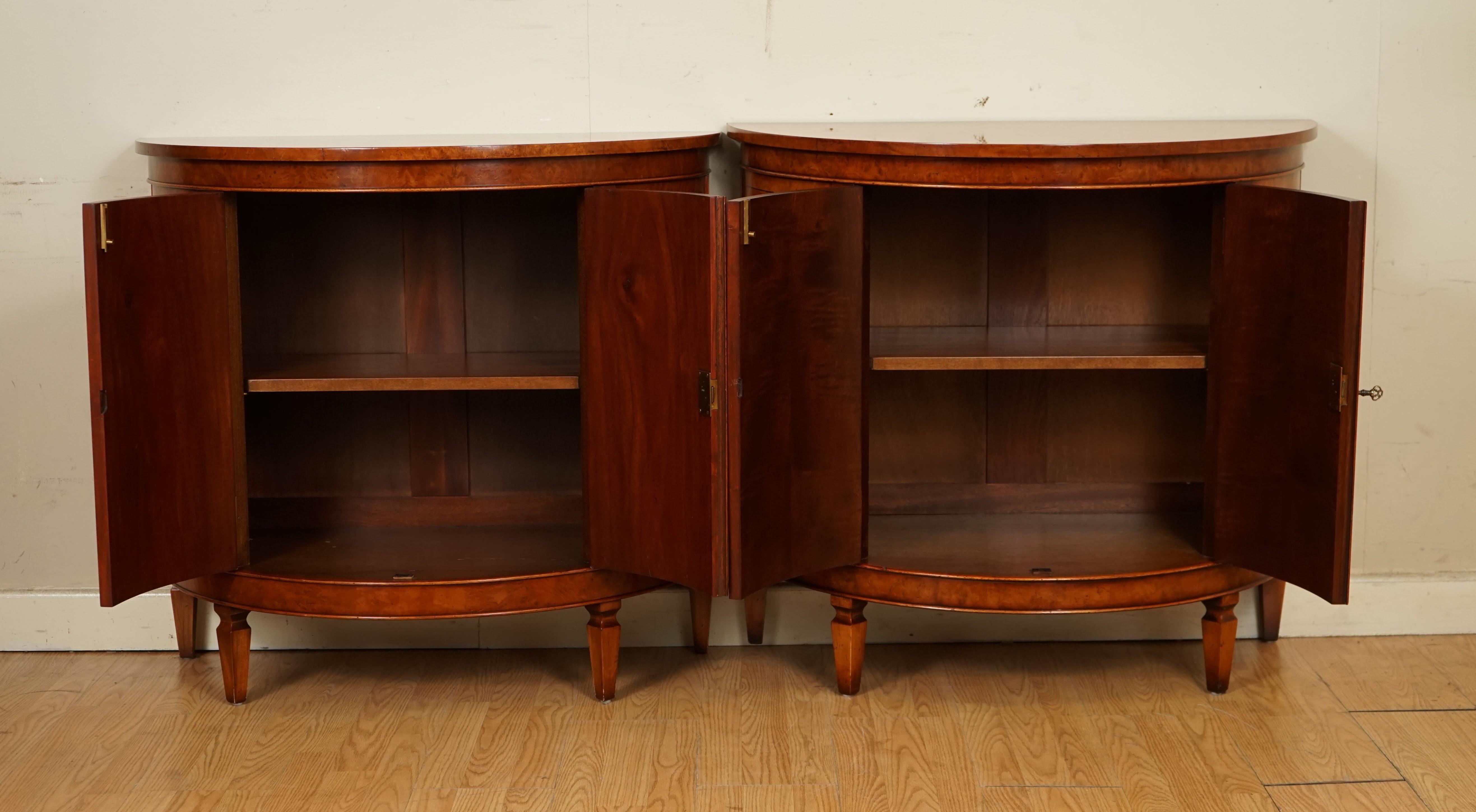 19th Century Very Stunning Matched Pair of Demi Lune Burr Walnut Sideboard Cabinet End Table