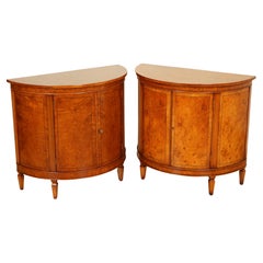 Very Stunning Matched Pair of Demi Lune Burr Walnut Sideboard Cabinet End Table