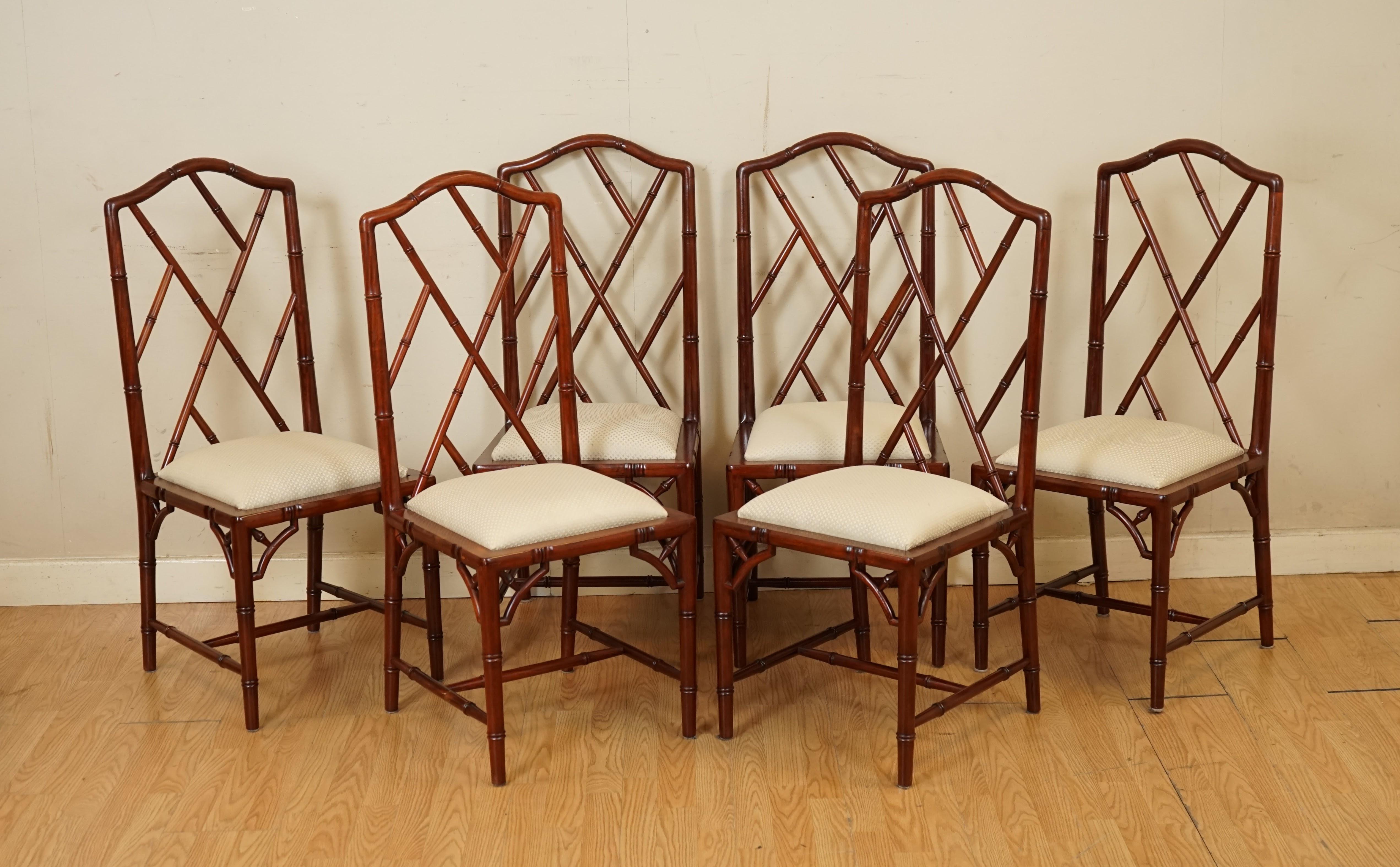 Hand-Crafted Very Stunning Set of 8 Vintage Bamboo Dinning Chairs with White Fabric Seating