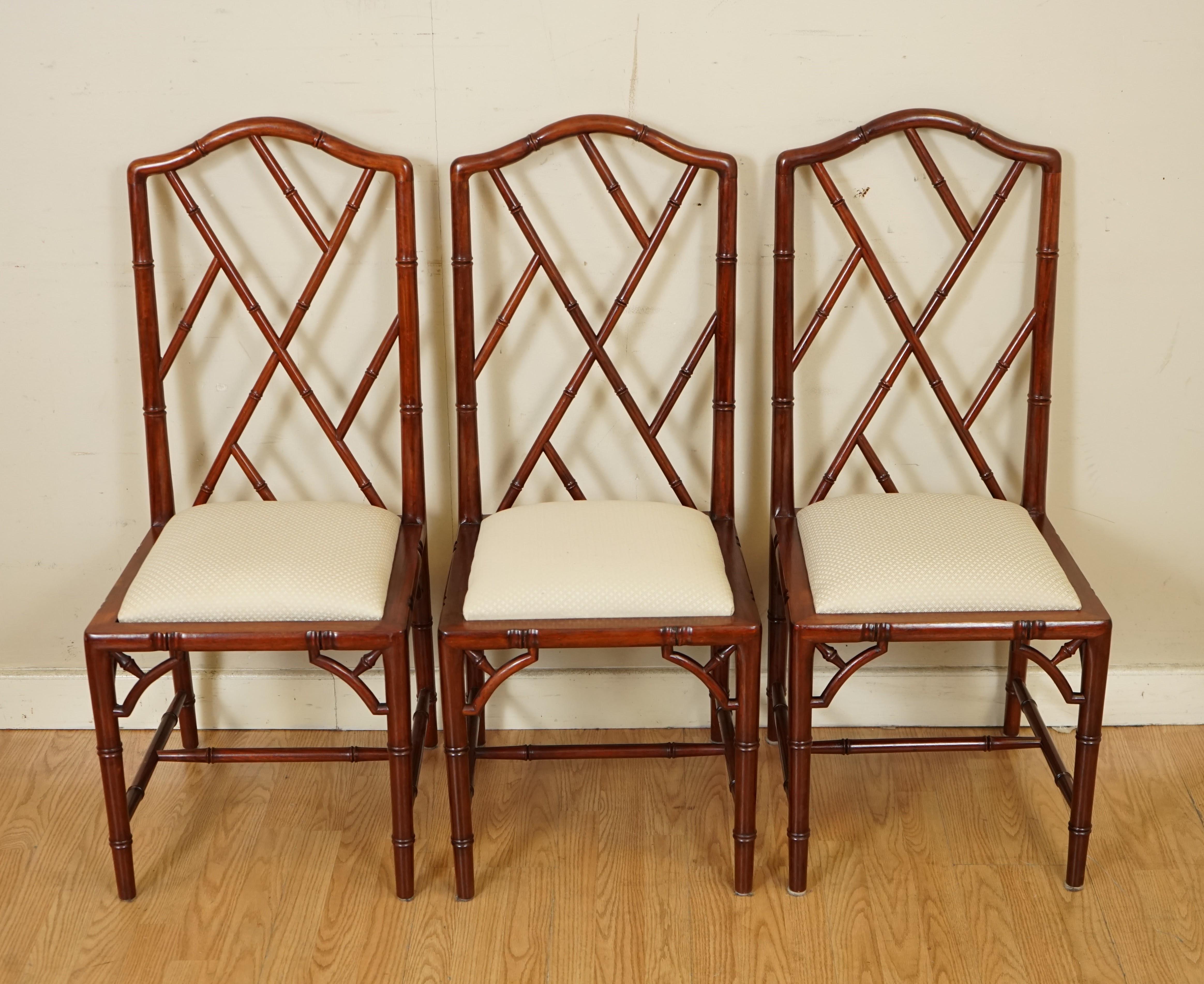 Hardwood Very Stunning Set of 8 Vintage Bamboo Dinning Chairs with White Fabric Seating
