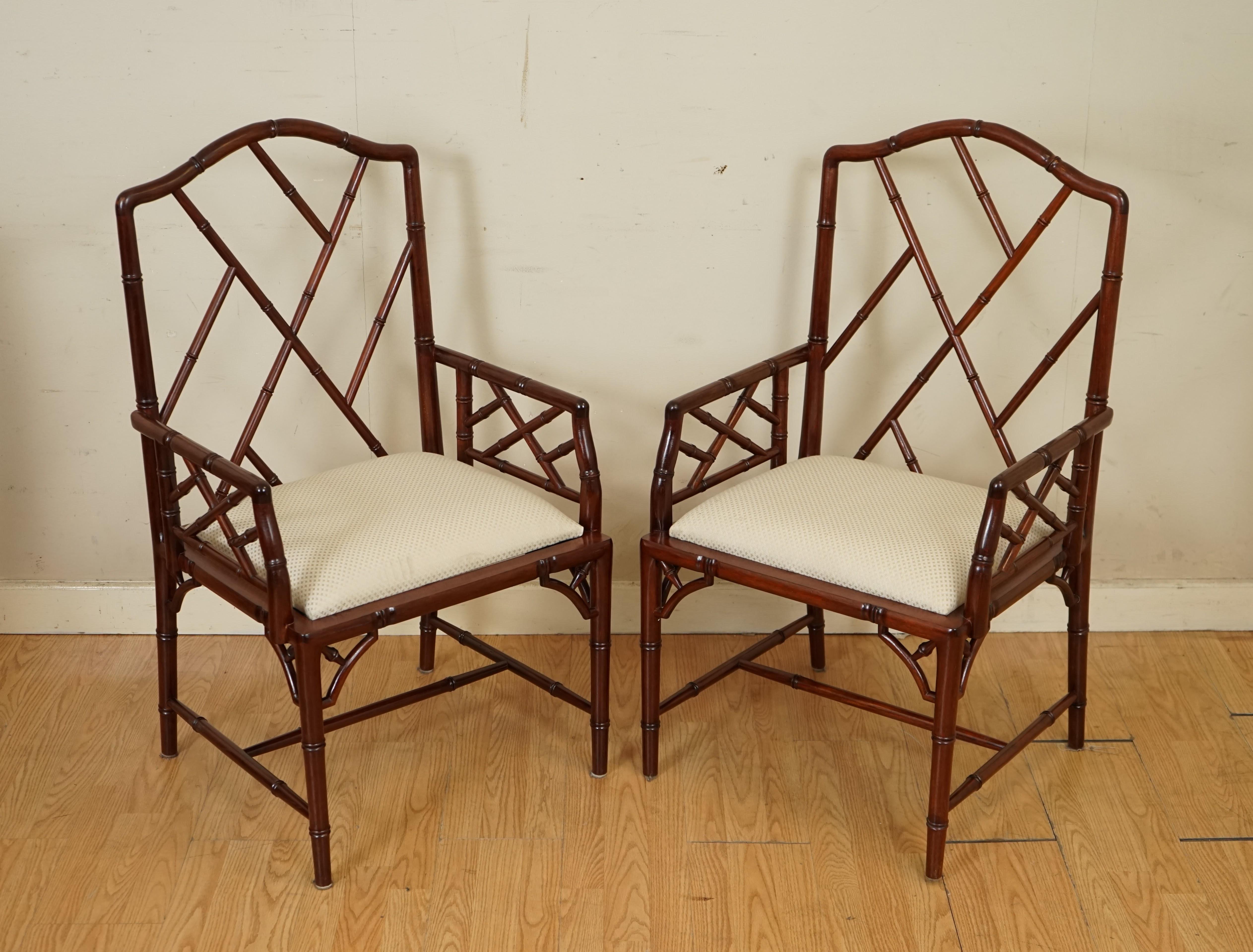 Very Stunning Set of 8 Vintage Bamboo Dinning Chairs with White Fabric Seating 1