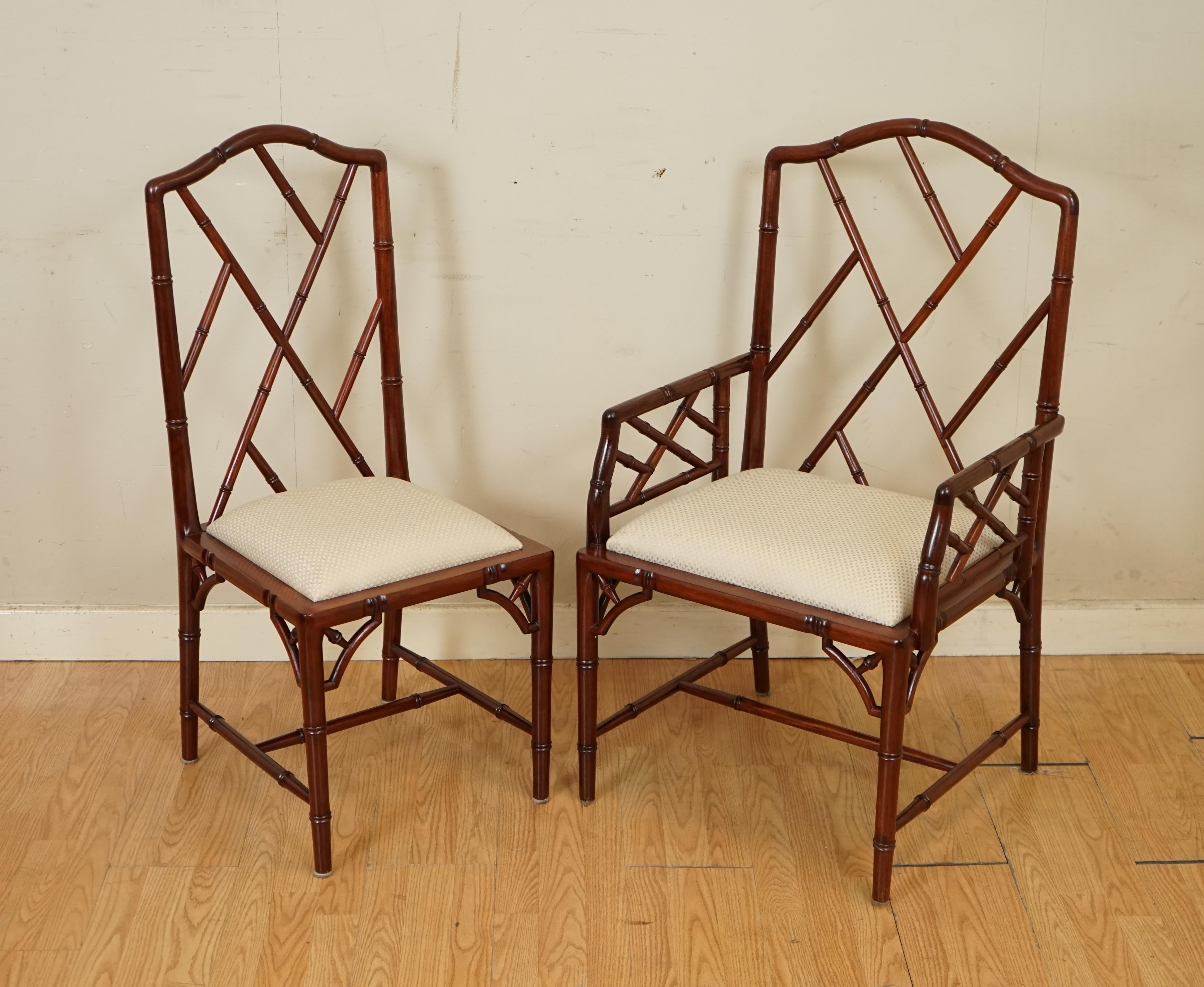 Very Stunning Set of 8 Vintage Bamboo Dinning Chairs with White Fabric Seating 2